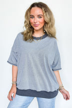 Navy / SM Cerise Striped Relaxed Fit Top - Madison and Mallory