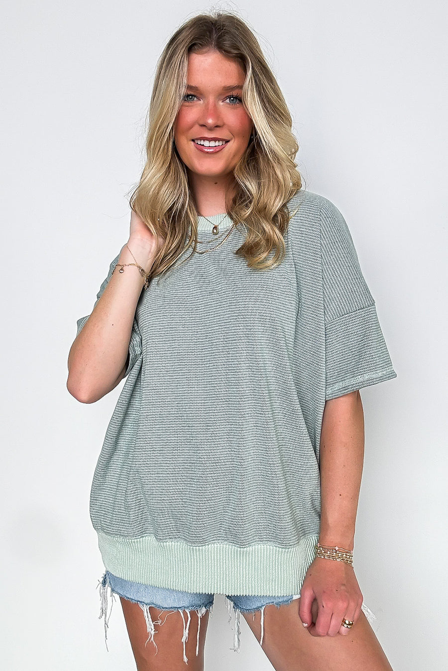 Sage / SM Cerise Striped Relaxed Fit Top - BACK IN STOCK - Madison and Mallory