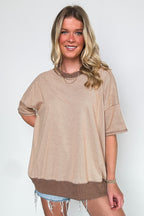 Tan / SM Cerise Striped Relaxed Fit Top - Madison and Mallory