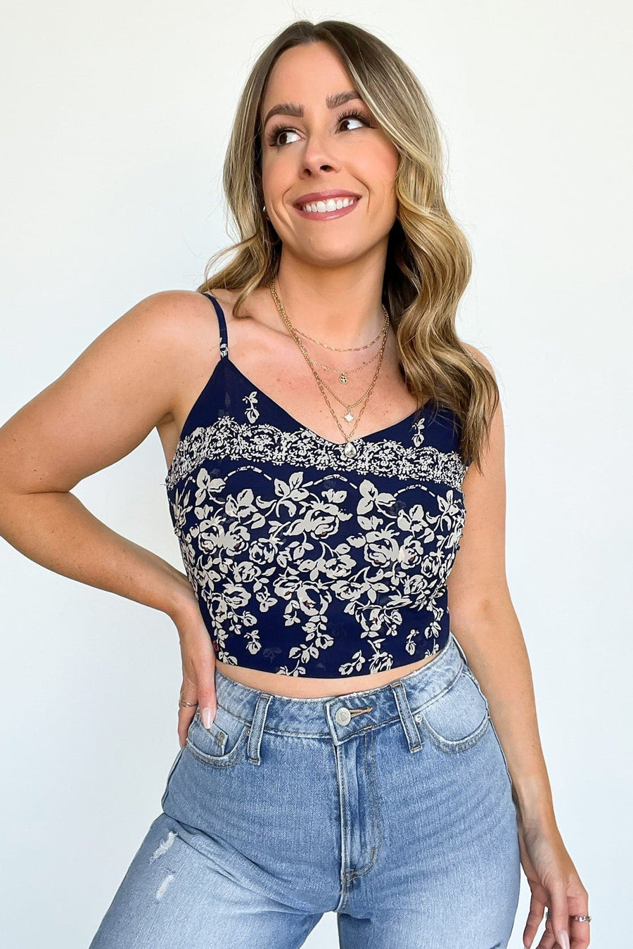 S / Navy Certain to Stun Floral Print Crop Top - FINAL SALE - Madison and Mallory