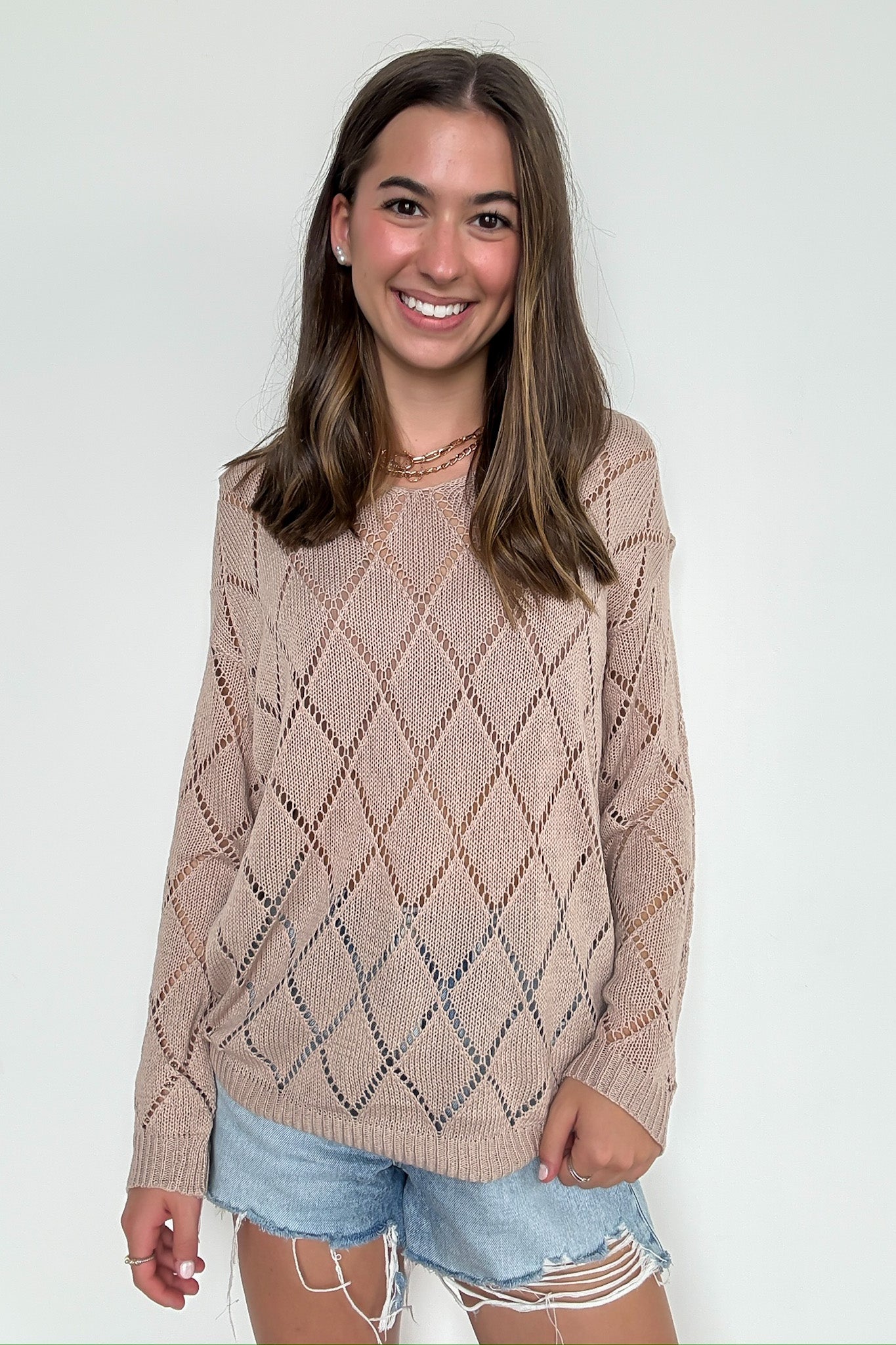 Chai Latte Club Eyelet Knit Sweater - FINAL SALE - Madison and Mallory