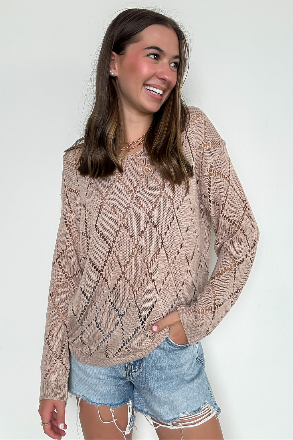 Chai Latte Club Eyelet Knit Sweater - FINAL SALE - Madison and Mallory