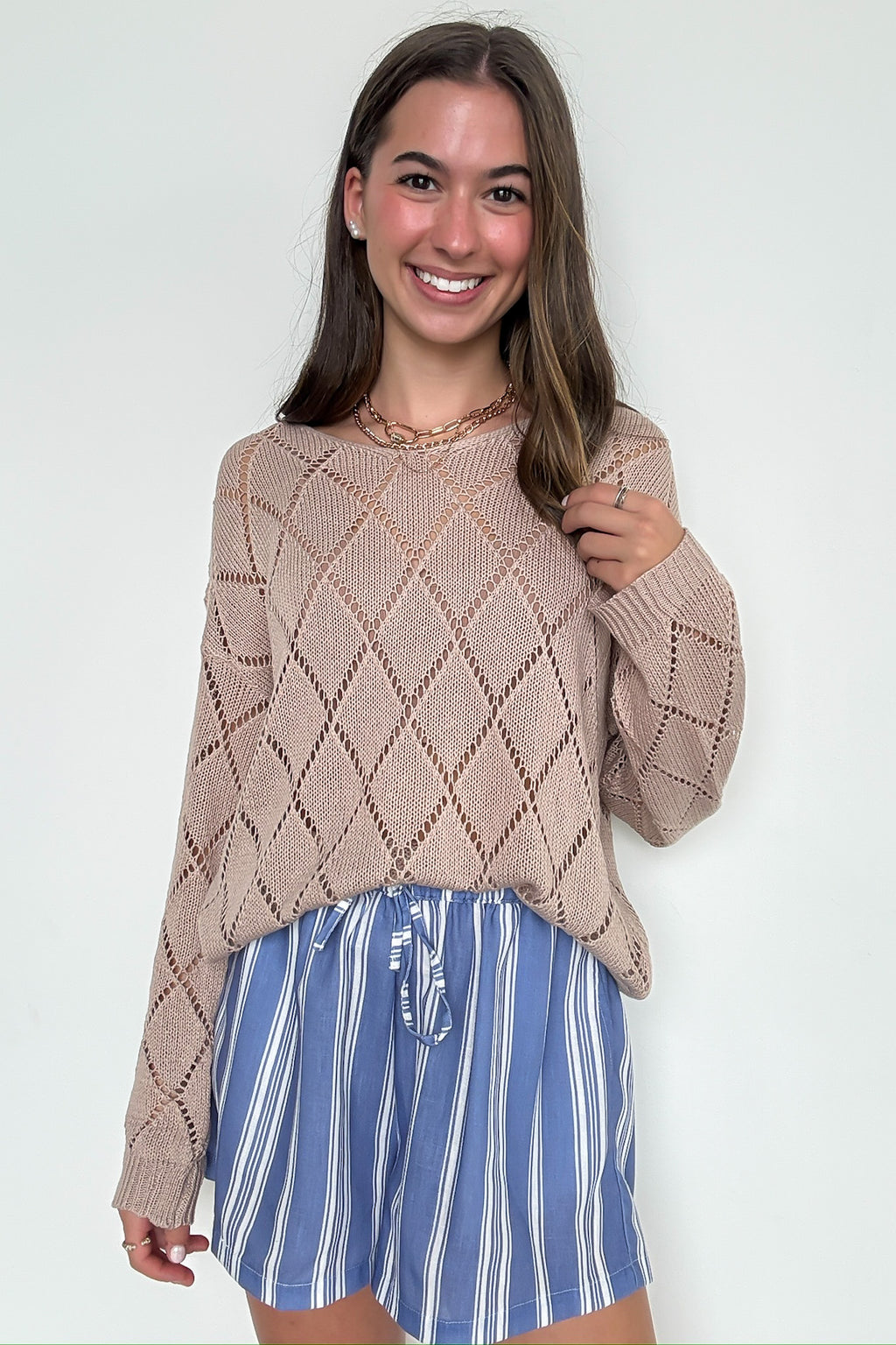 Chai Latte Club Eyelet Knit Sweater - FINAL SALE - Madison and Mallory