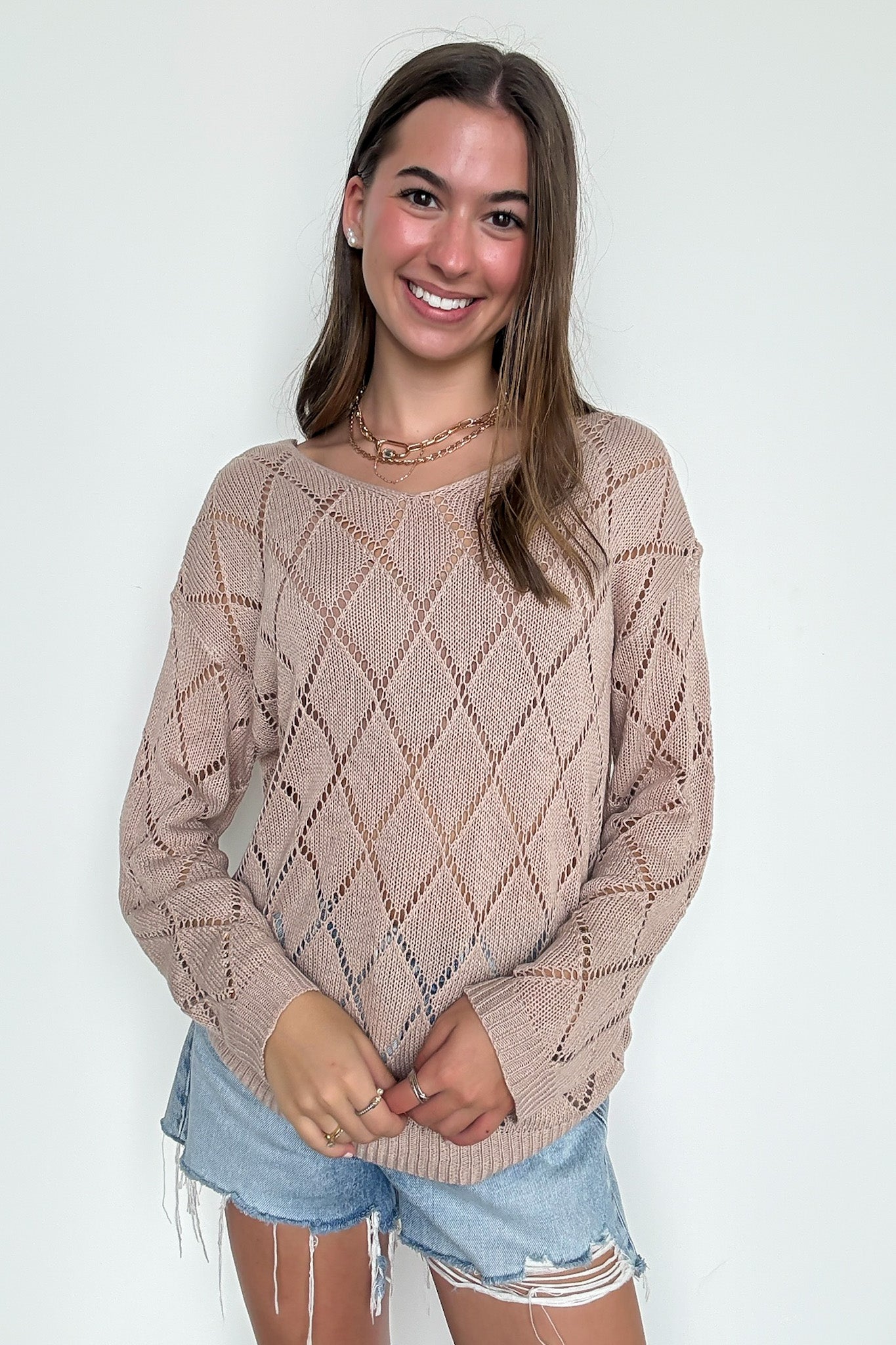 Chai Latte Club Eyelet Knit Sweater - FINAL SALE - Madison and Mallory