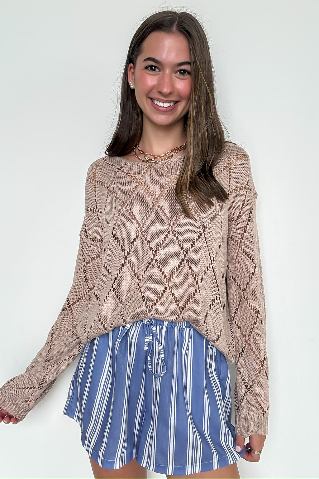 Apricot / S Chai Latte Club Eyelet Knit Sweater - FINAL SALE - Madison and Mallory