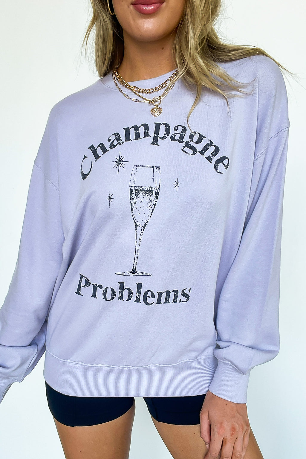S / Periwinkle Champagne Problems Graphic Sweatshirt - FINAL SALE - Madison and Mallory