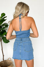  Chantelle Contrast Denim Halter Top - FINAL SALE - Madison and Mallory