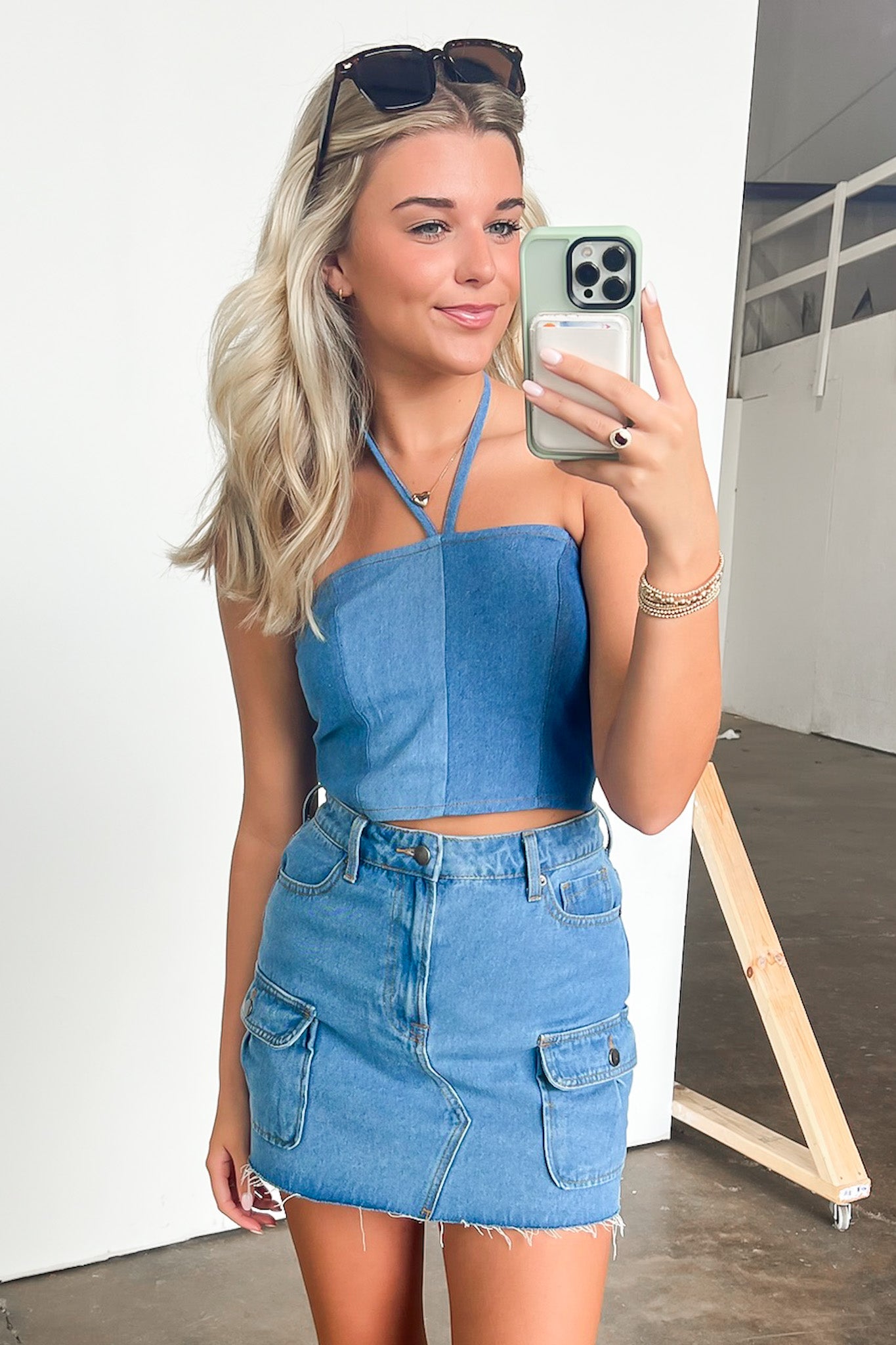  Chantelle Contrast Denim Halter Top - Madison and Mallory
