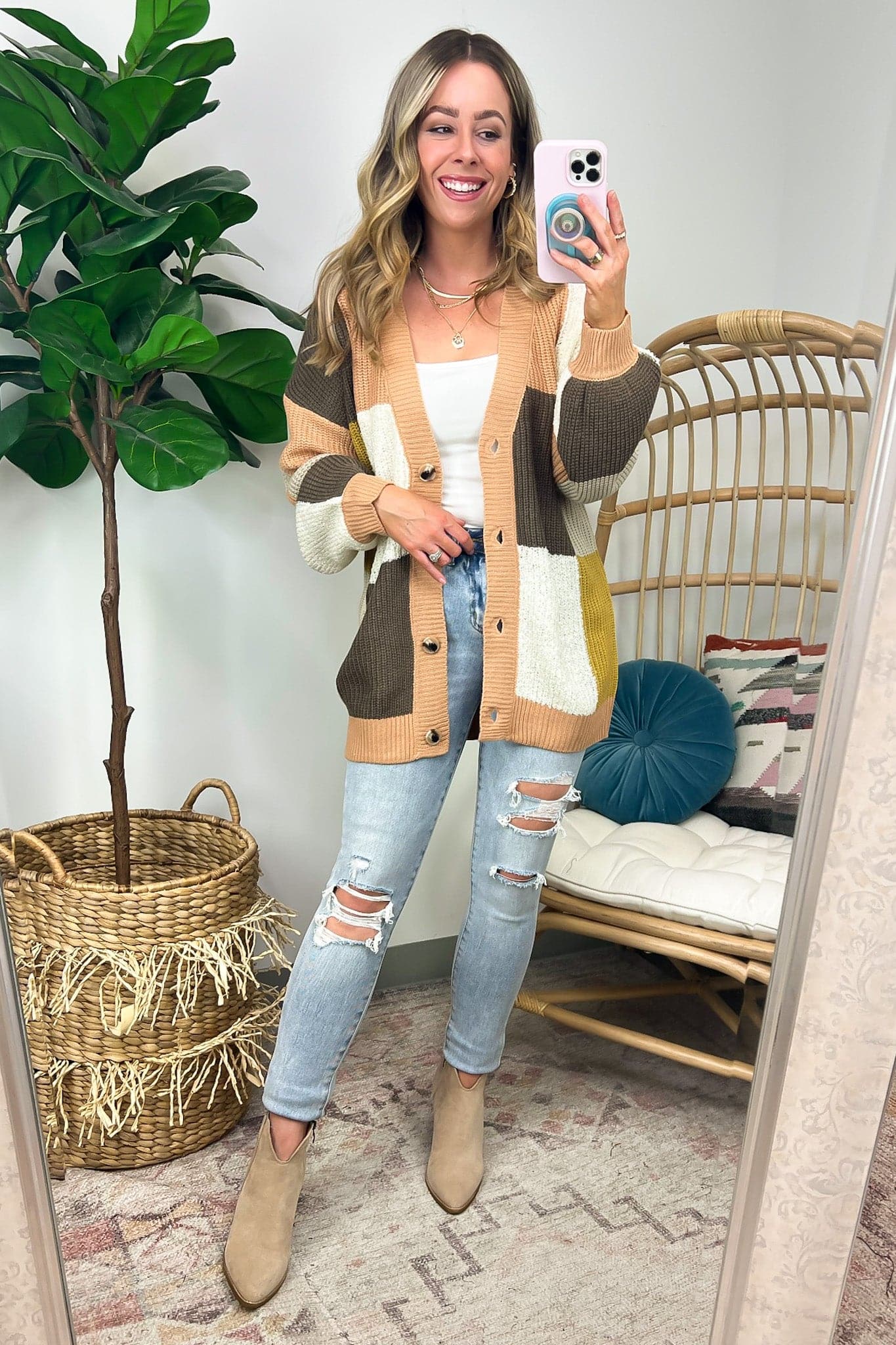  Charisse Color Block Button Down Cardigan - Madison and Mallory
