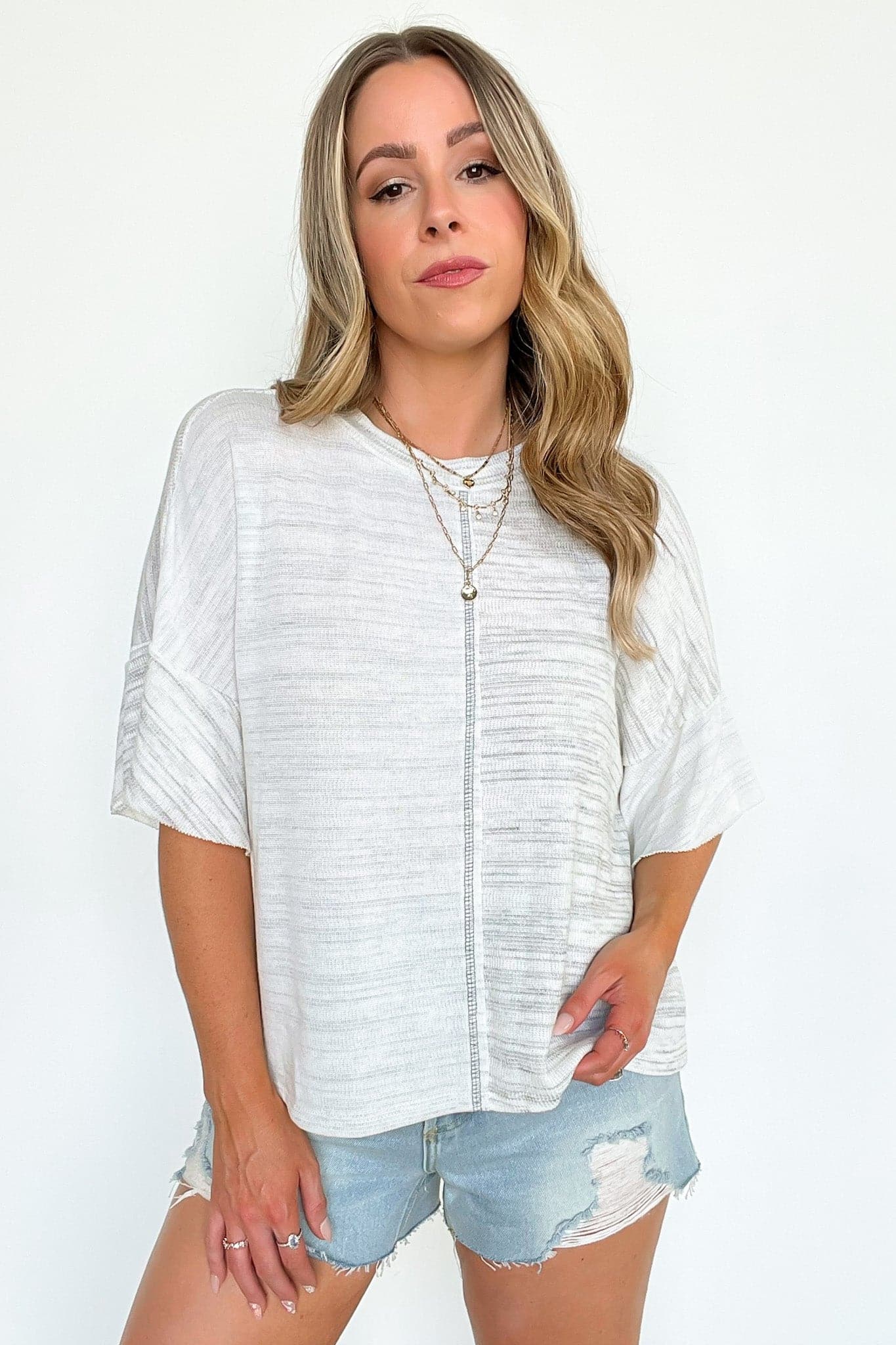  Charlyne Contrast Fabric Relaxed Fit Top - FINAL SALE - Madison and Mallory