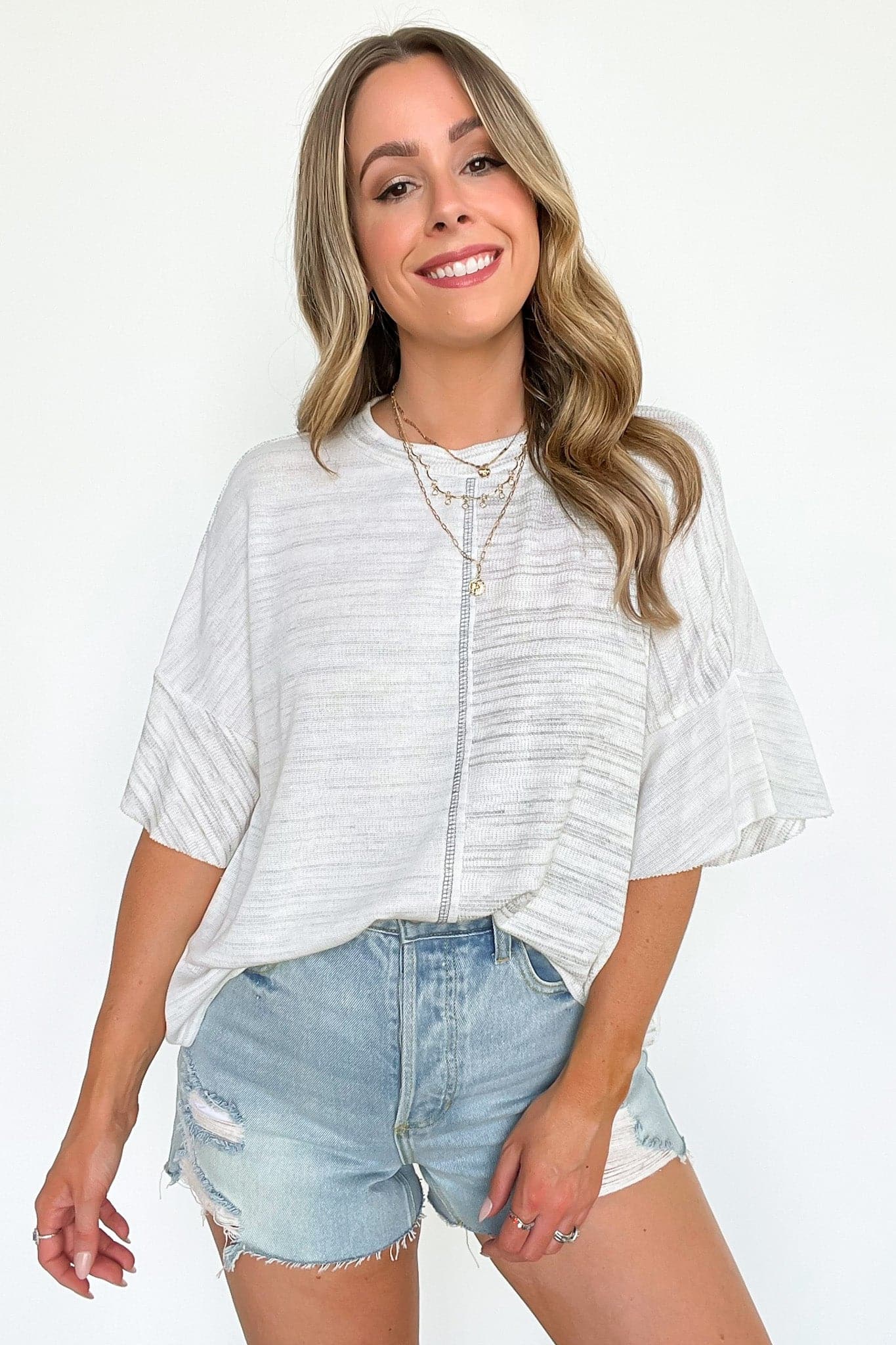 Cream Gray / S Charlyne Contrast Fabric Relaxed Fit Top - FINAL SALE - Madison and Mallory
