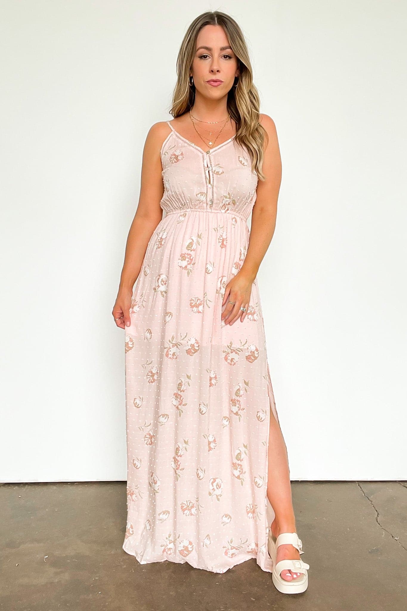  Charming Aesthetic Floral Swiss Dot Maxi Dress - FINAL SALE - Madison and Mallory