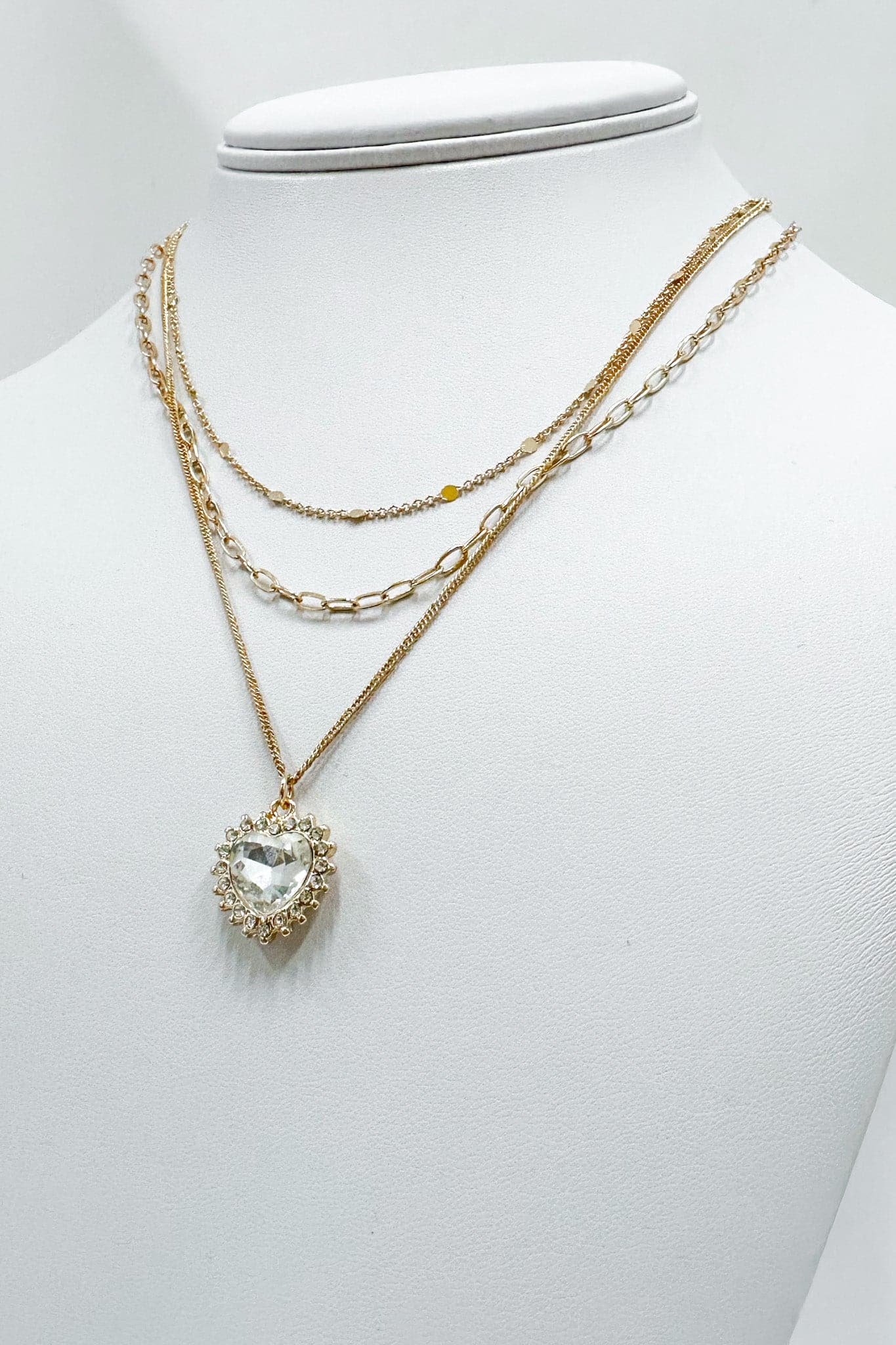 Gold Charming Composure Triple Layer CZ Heart Necklace - Madison and Mallory