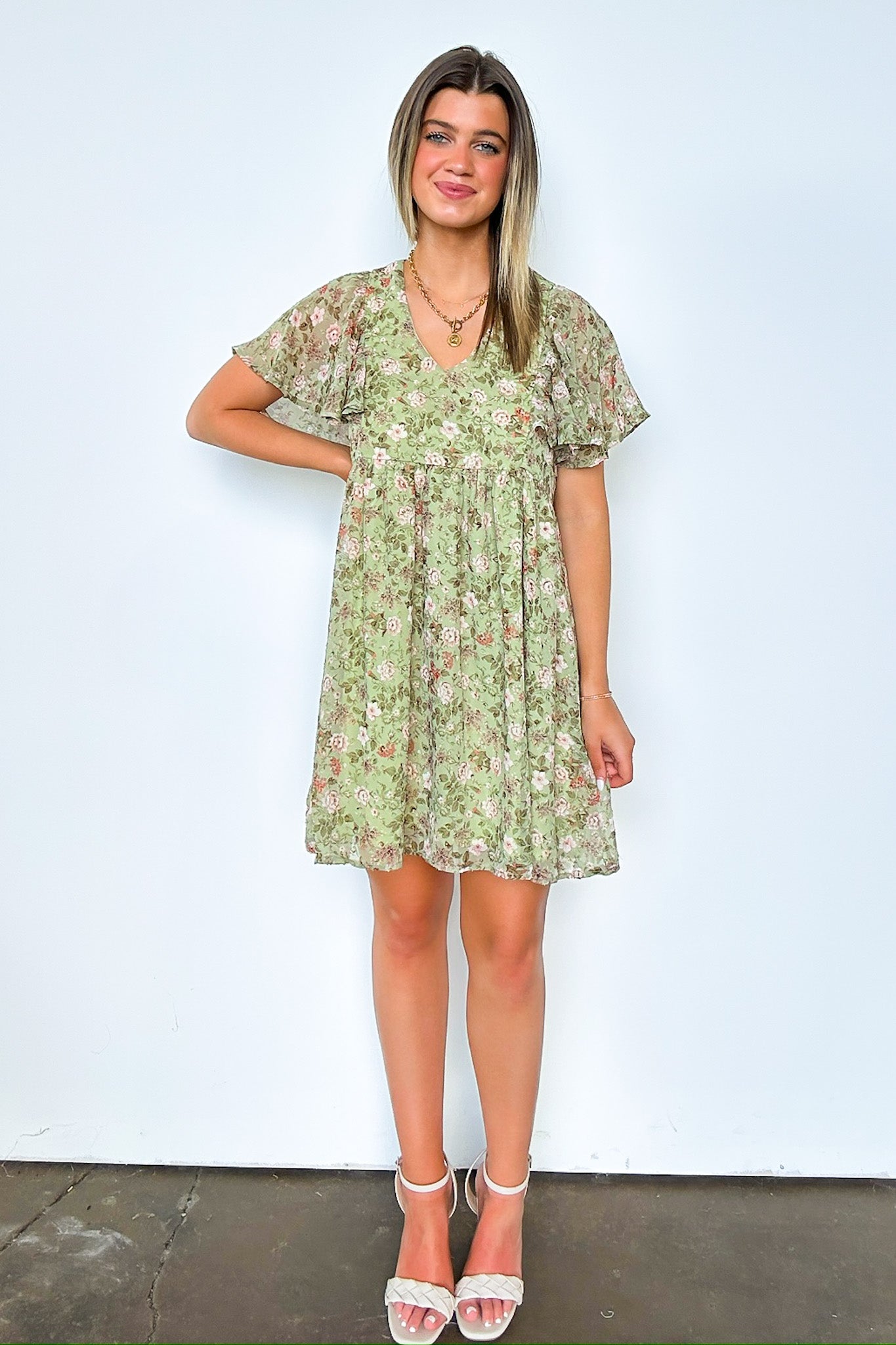 S / Sage Charming Sunshine Floral Print Dress - Madison and Mallory
