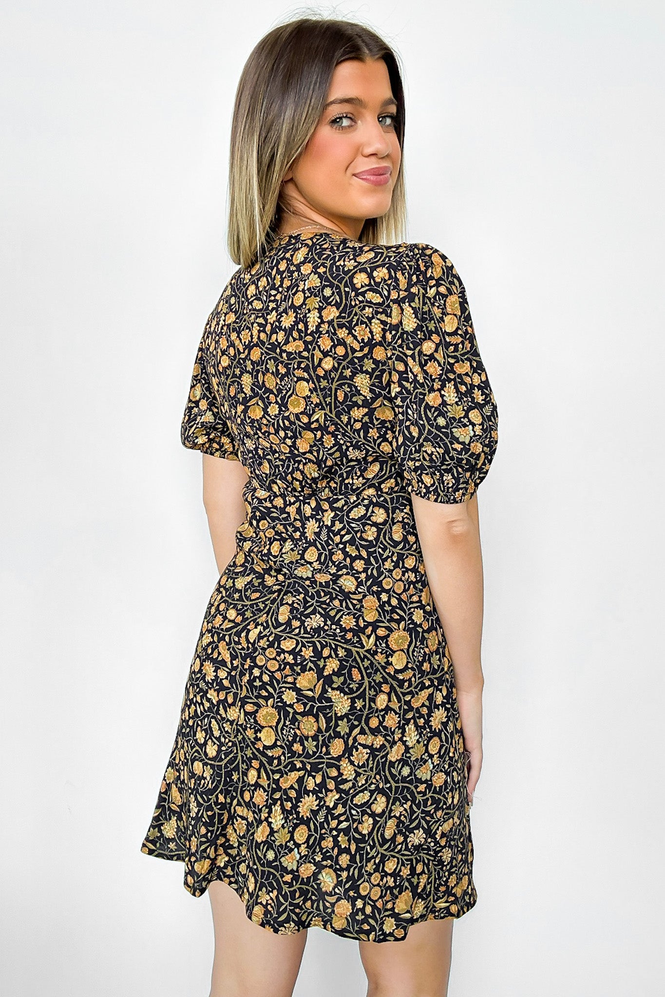  Charming Vision Floral Puff Sleeve Dress - Madison and Mallory
