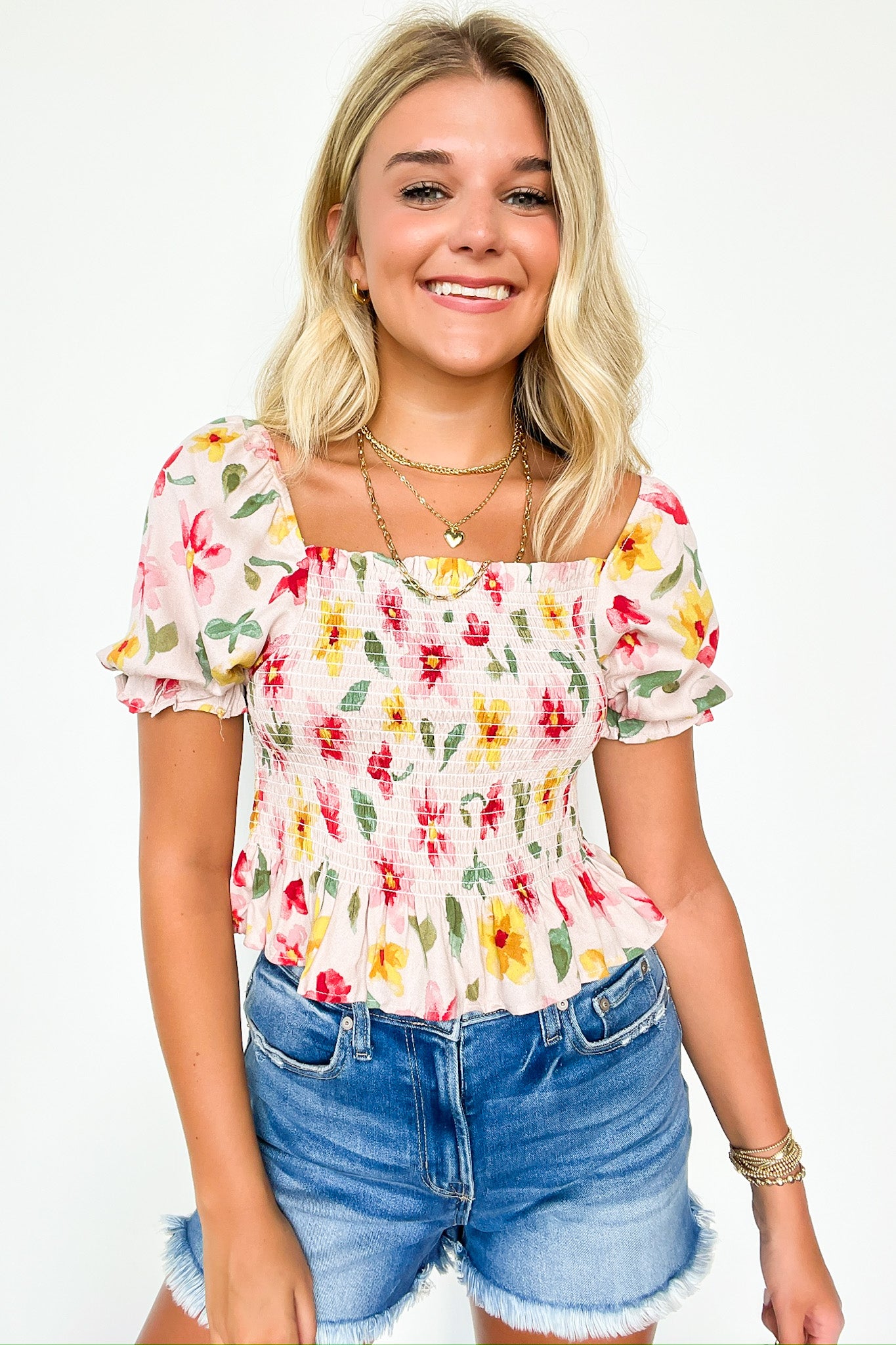  Charmingly Sweet Floral Smocked Top - FINAL SALE - Madison and Mallory