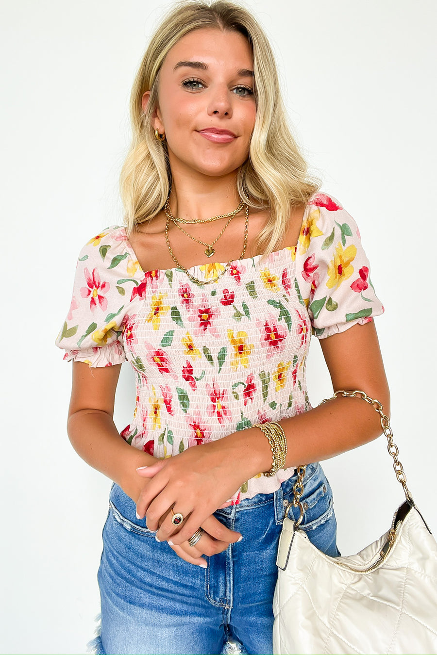 Charmingly Sweet Floral Smocked Top