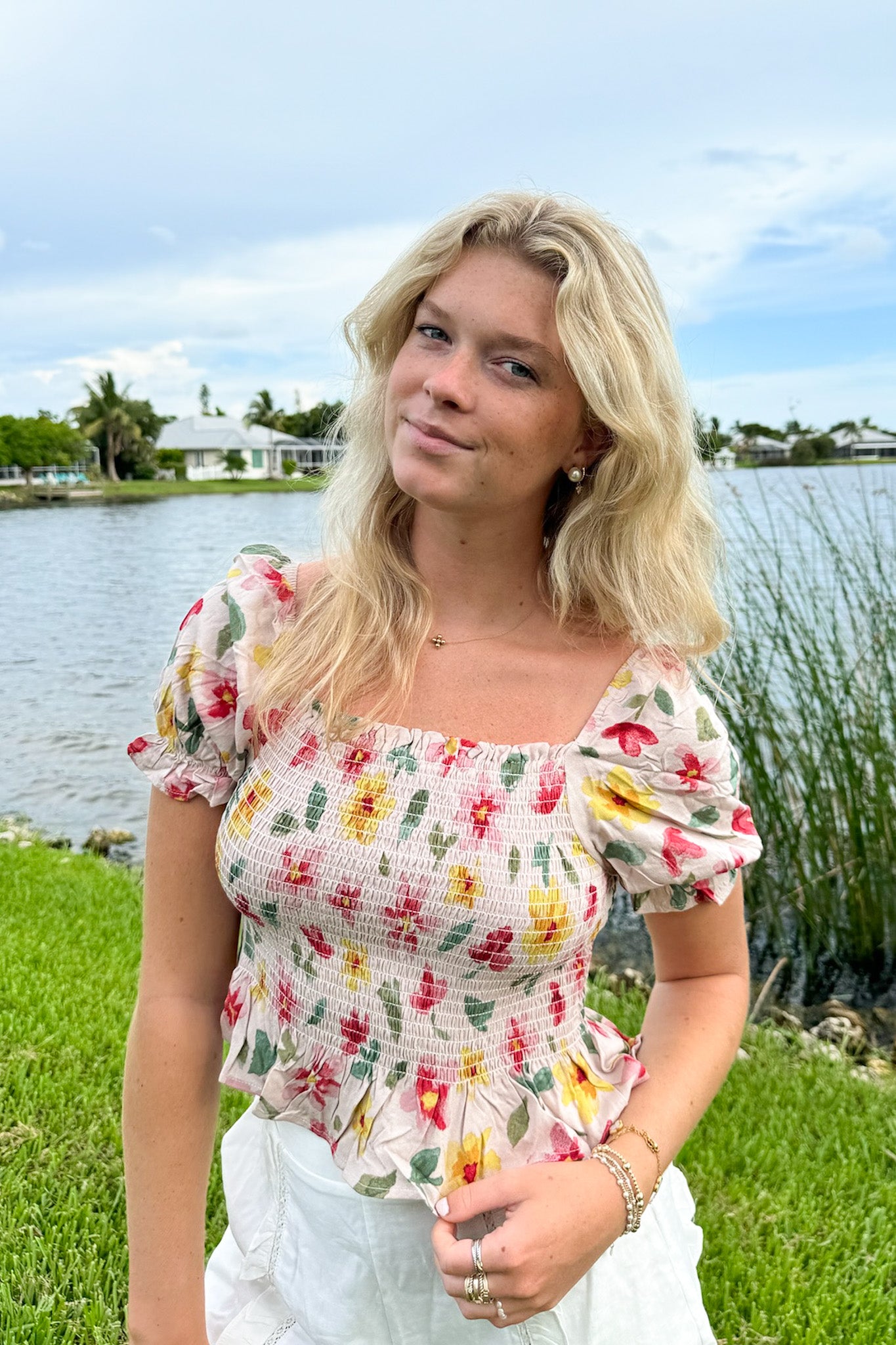  Charmingly Sweet Floral Smocked Top - FINAL SALE - Madison and Mallory