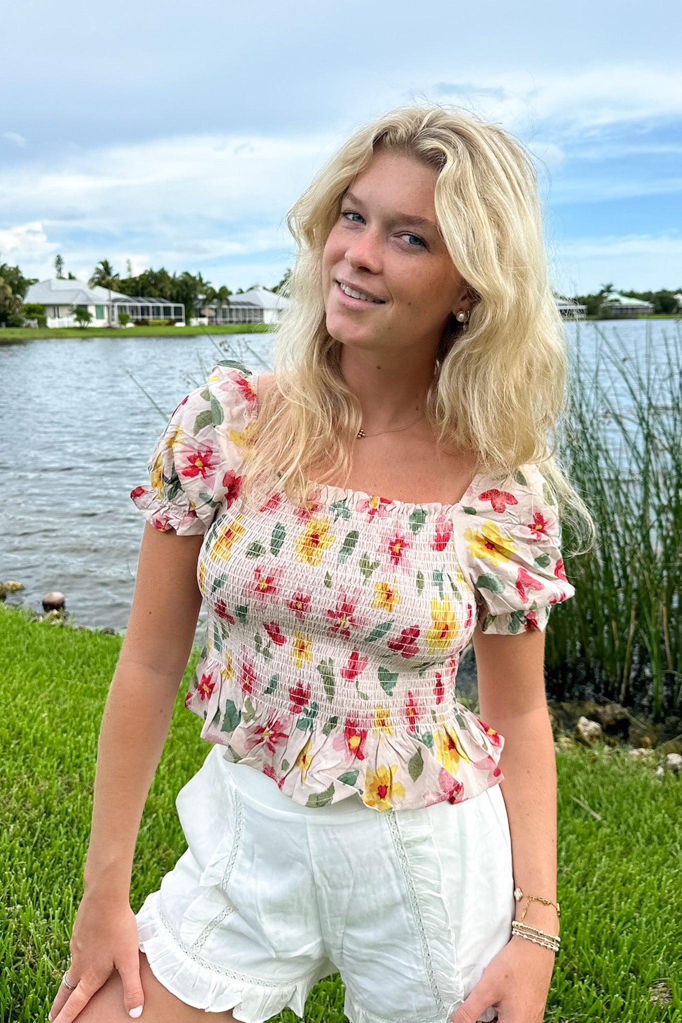  Charmingly Sweet Floral Smocked Top - FINAL SALE - Madison and Mallory