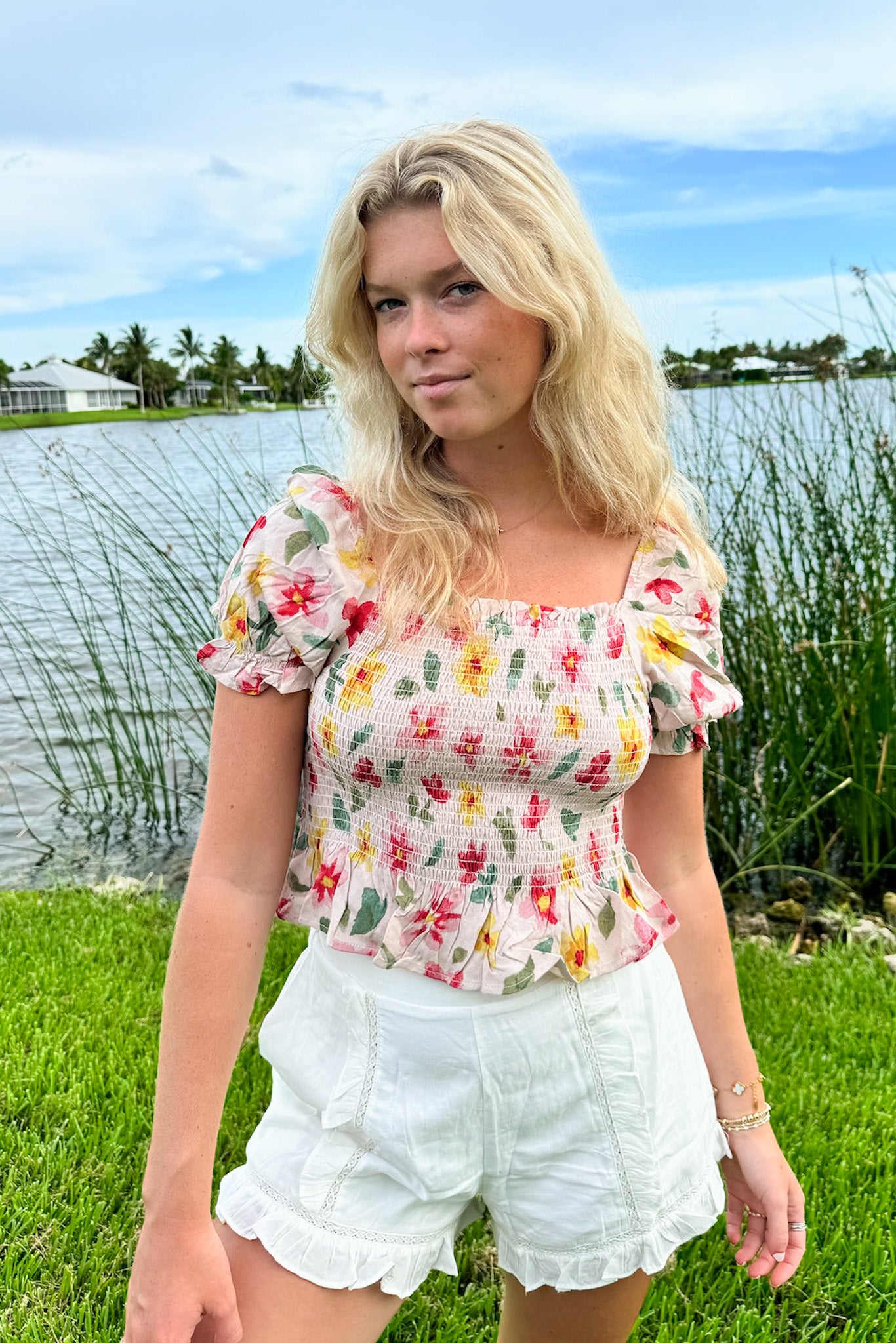  Charmingly Sweet Floral Smocked Top - FINAL SALE - Madison and Mallory