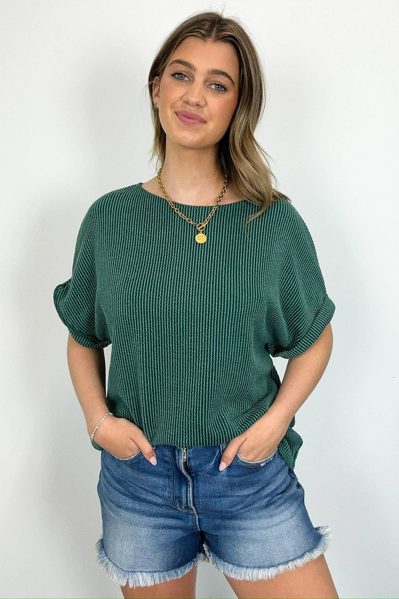  Chasing Sunsets Rib Knit Rolled Cuff Top - FINAL SALE - Madison and Mallory