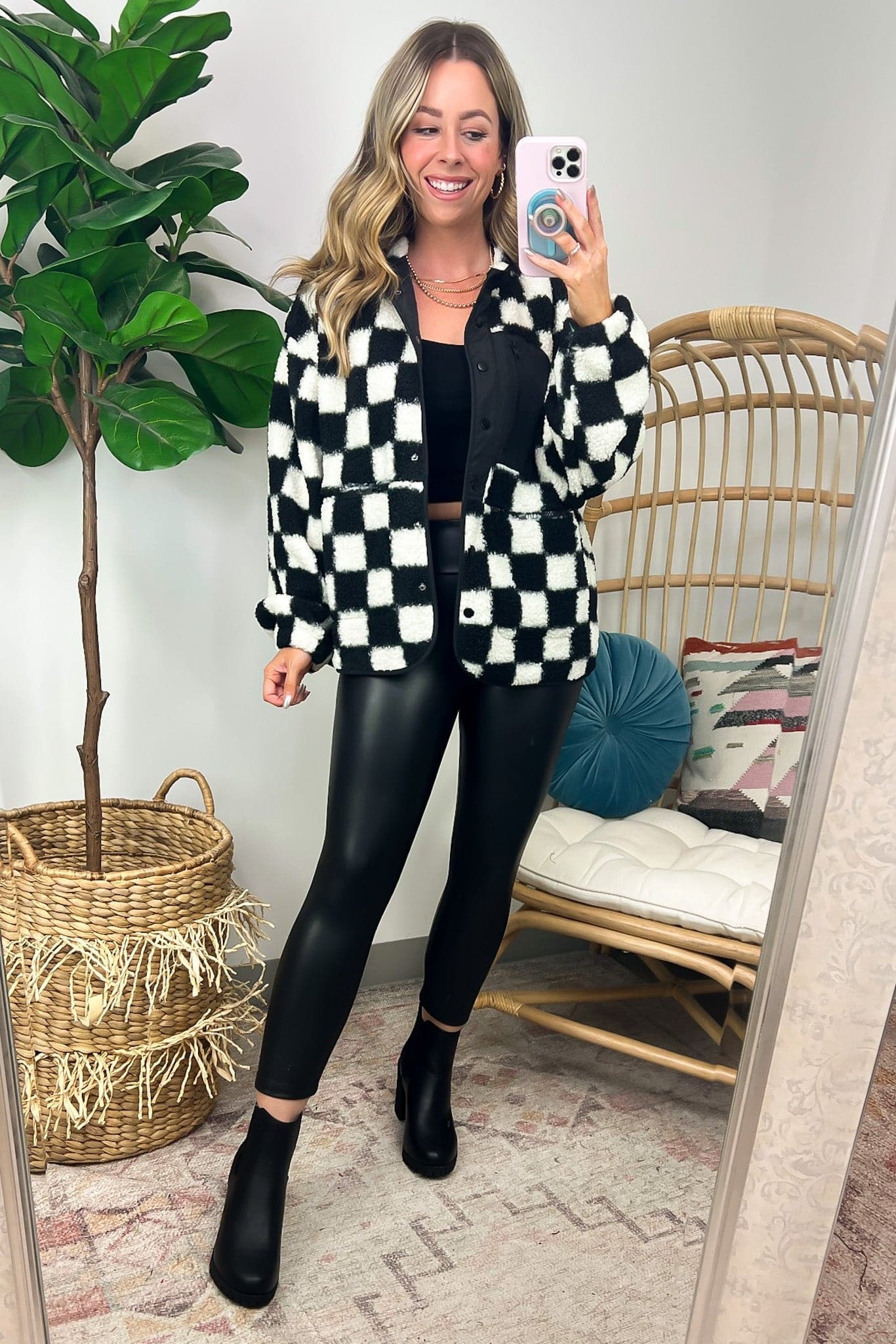  Check Mate Snap Button Fleece Jacket - Madison and Mallory