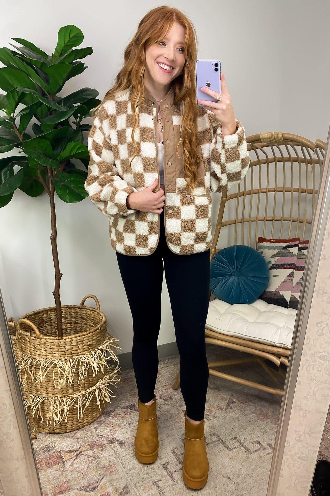  Check Mate Snap Button Fleece Jacket - Madison and Mallory