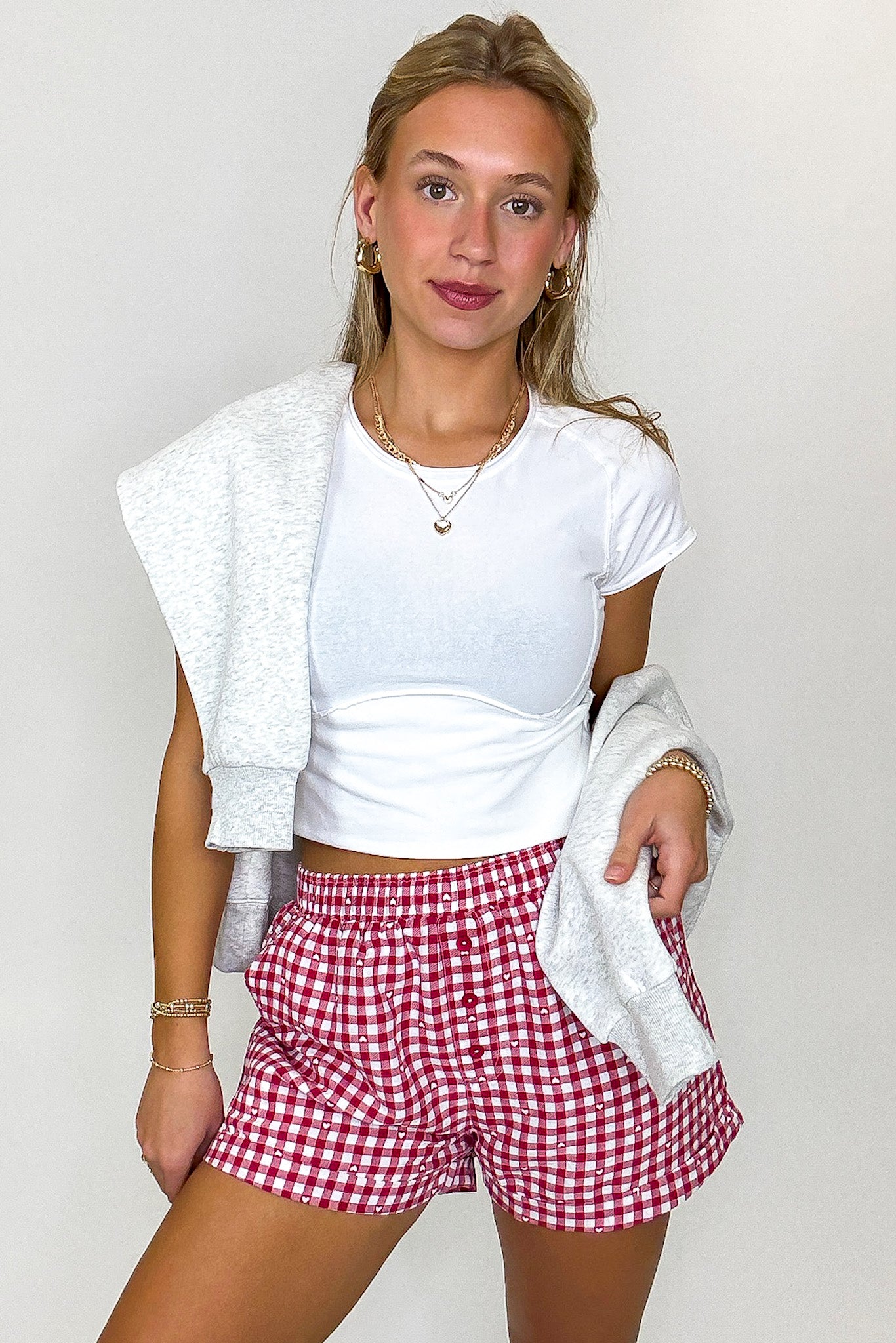 Check & Charm Heart Plaid Shorts · Madison + Mallory