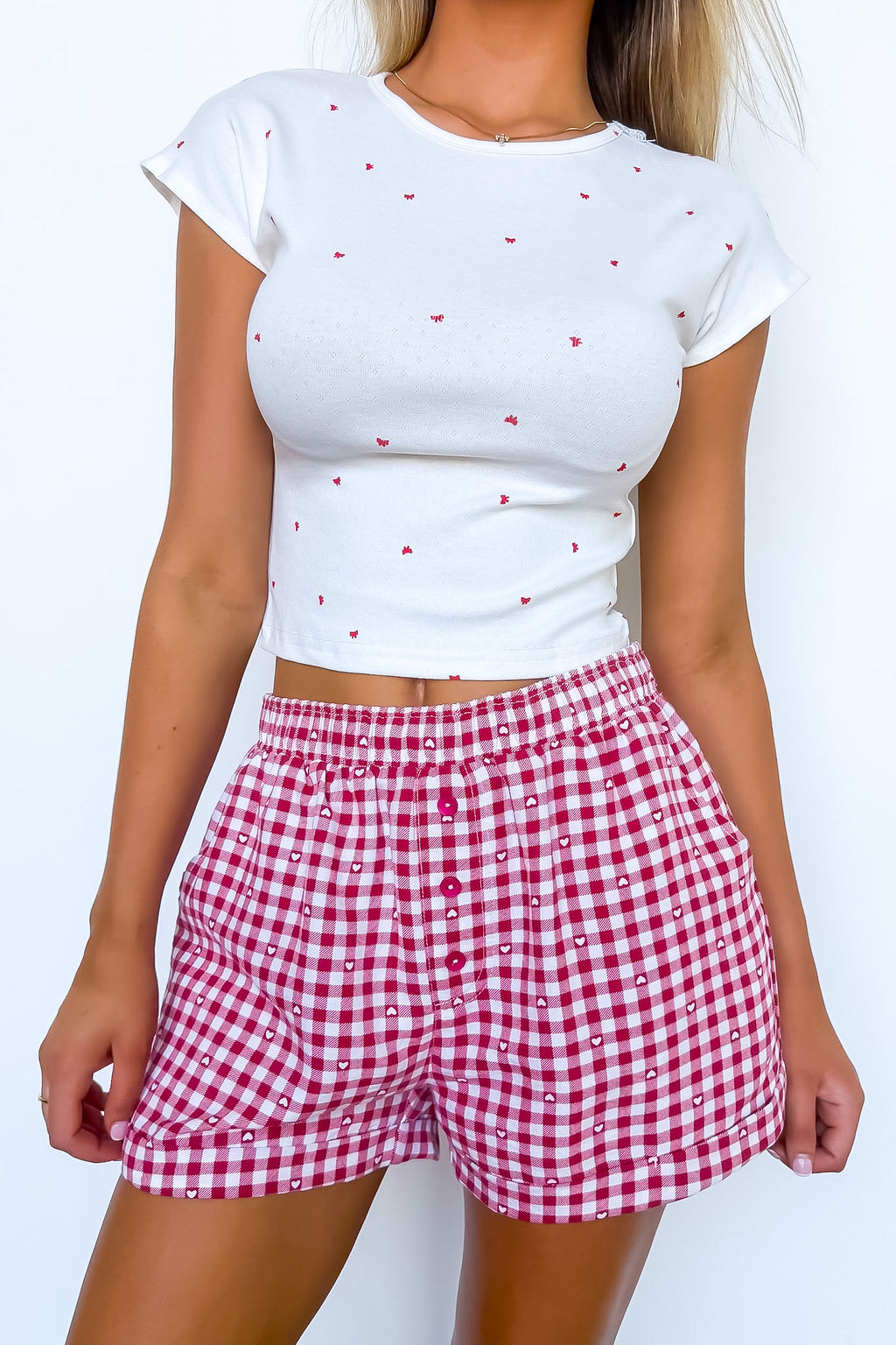 Check & Charm Heart Plaid Shorts - Madison and Mallory