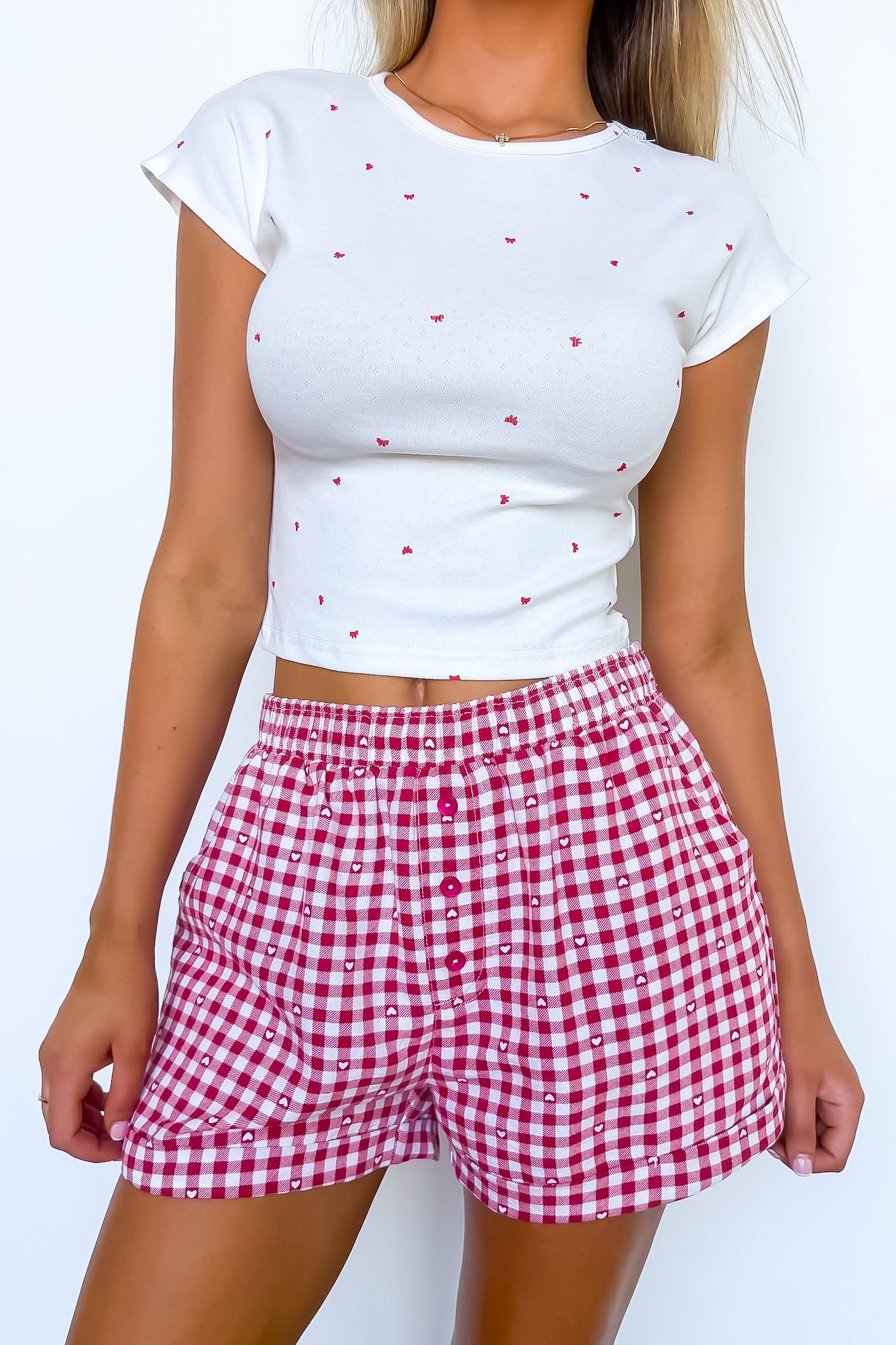 Check & Charm Heart Plaid Shorts