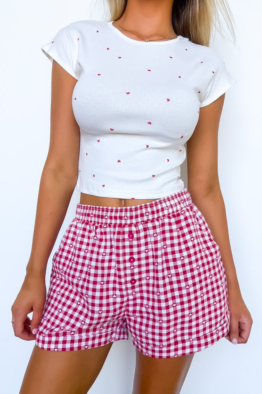 Check & Charm Heart Plaid Shorts - Madison and Mallory