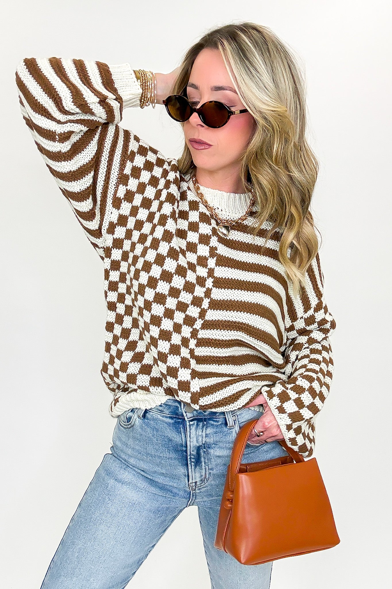 Check & Stripe Knit Sweater - FINAL SALE - Madison and Mallory
