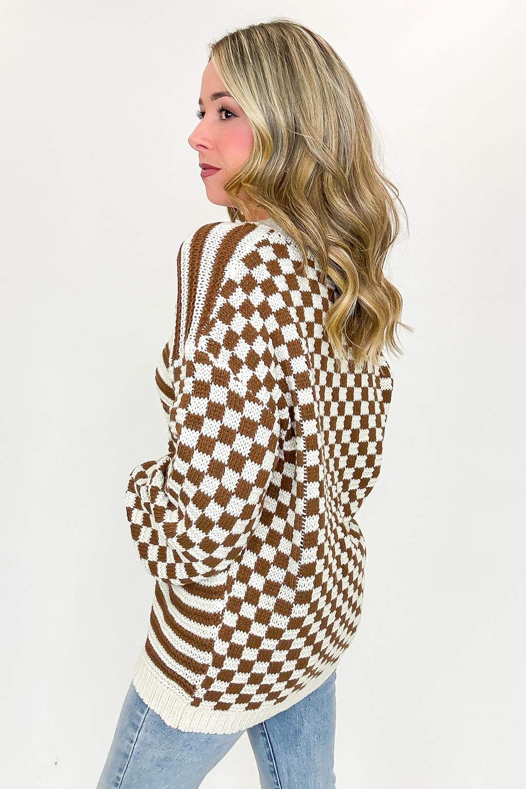 Check & Stripe Knit Sweater - FINAL SALE - Madison and Mallory