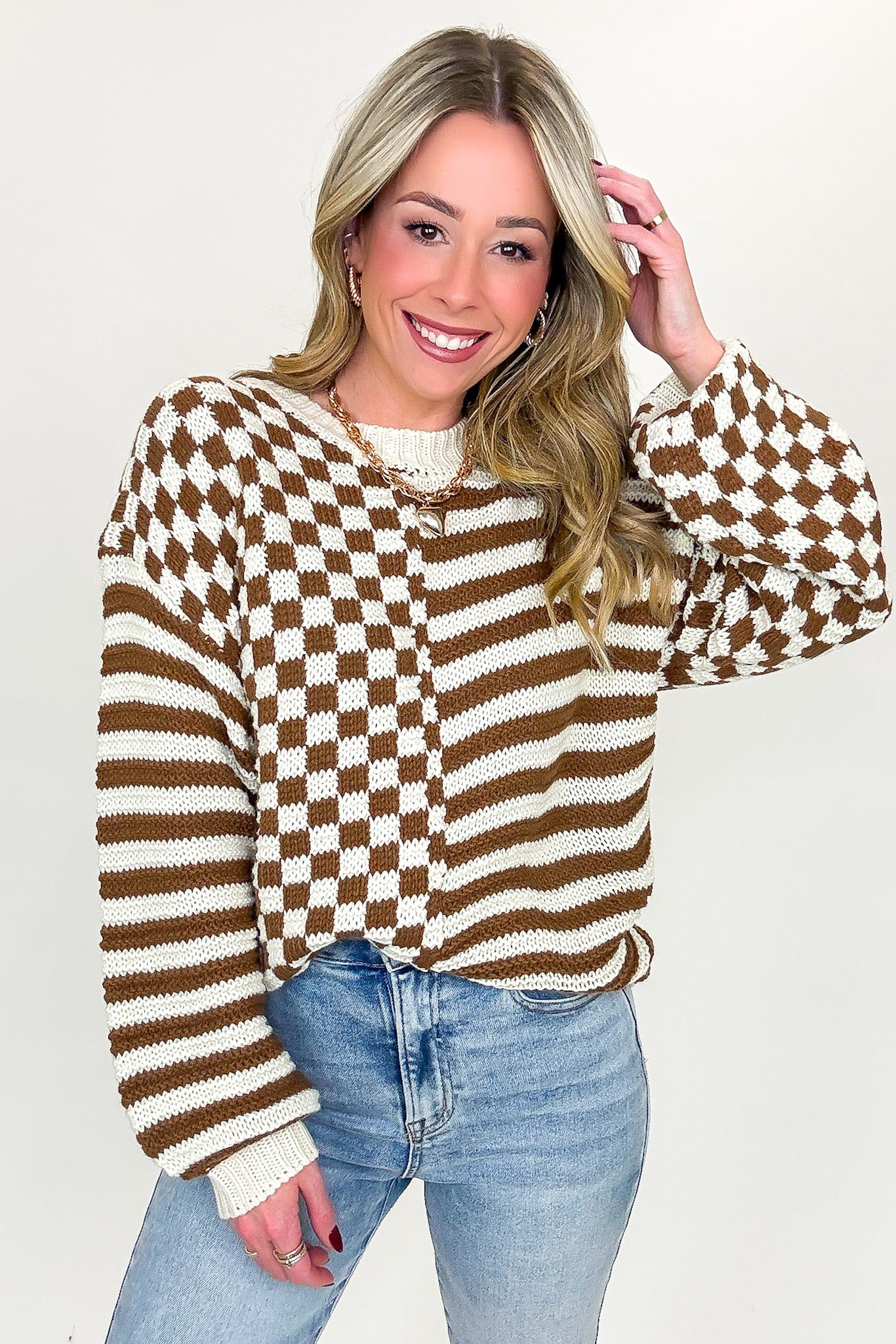 Check & Stripe Knit Sweater