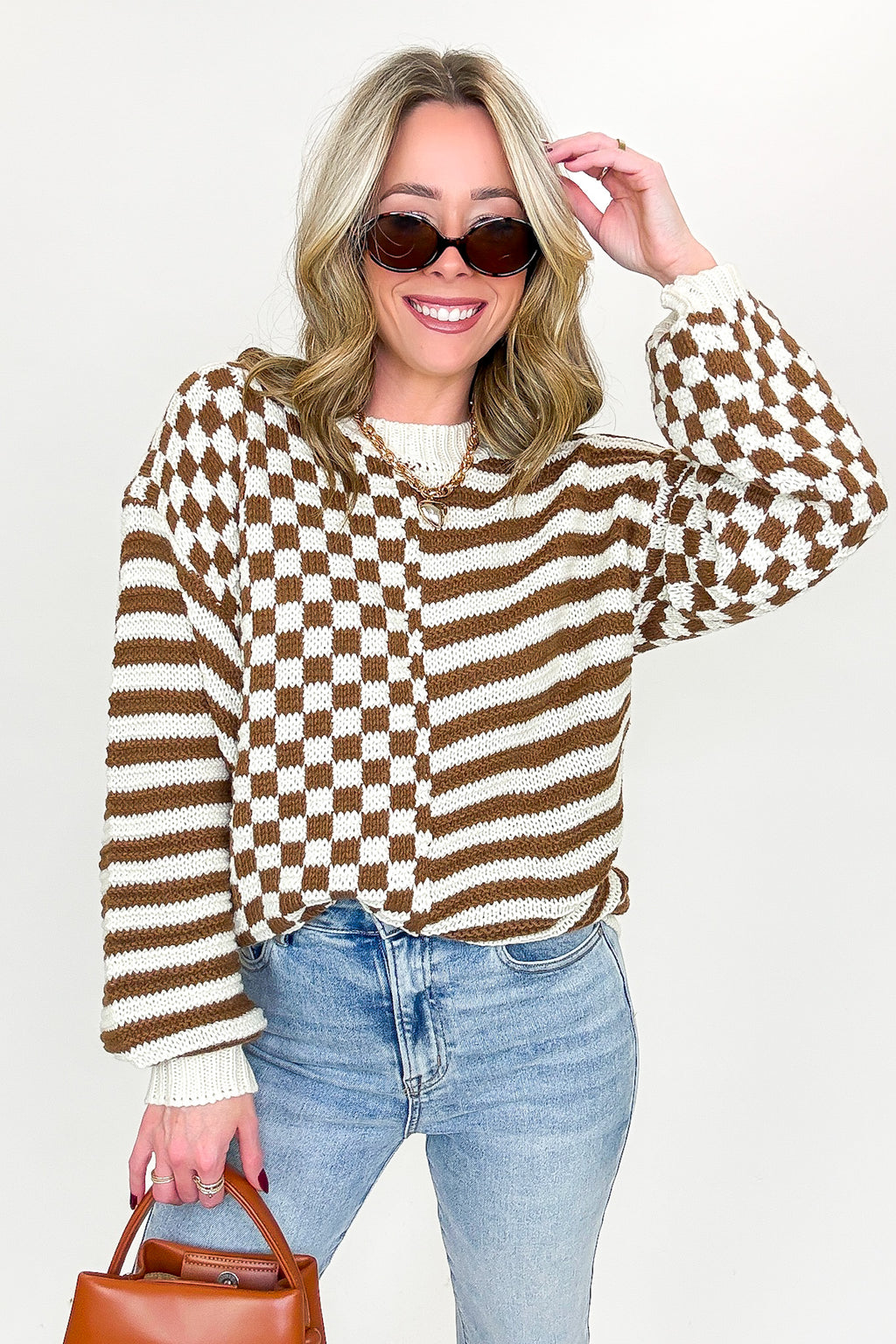 Check & Stripe Knit Sweater - FINAL SALE - Madison and Mallory