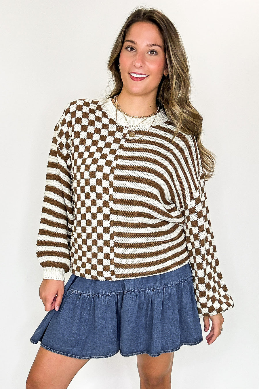 Check & Stripe Knit Sweater