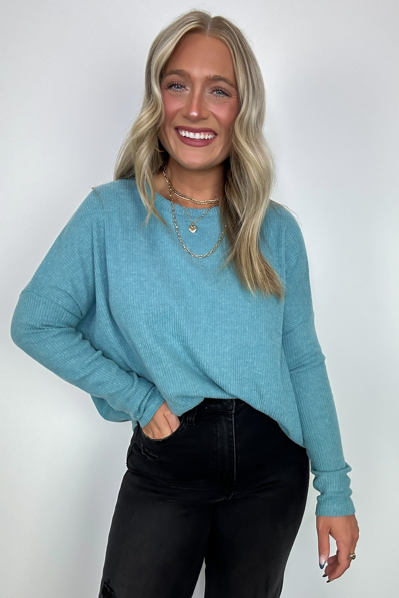 Dusty Teal / SM Cherilyn Ribbed Dolman Sleeve Top - BACK IN STOCK - Madison and Mallory