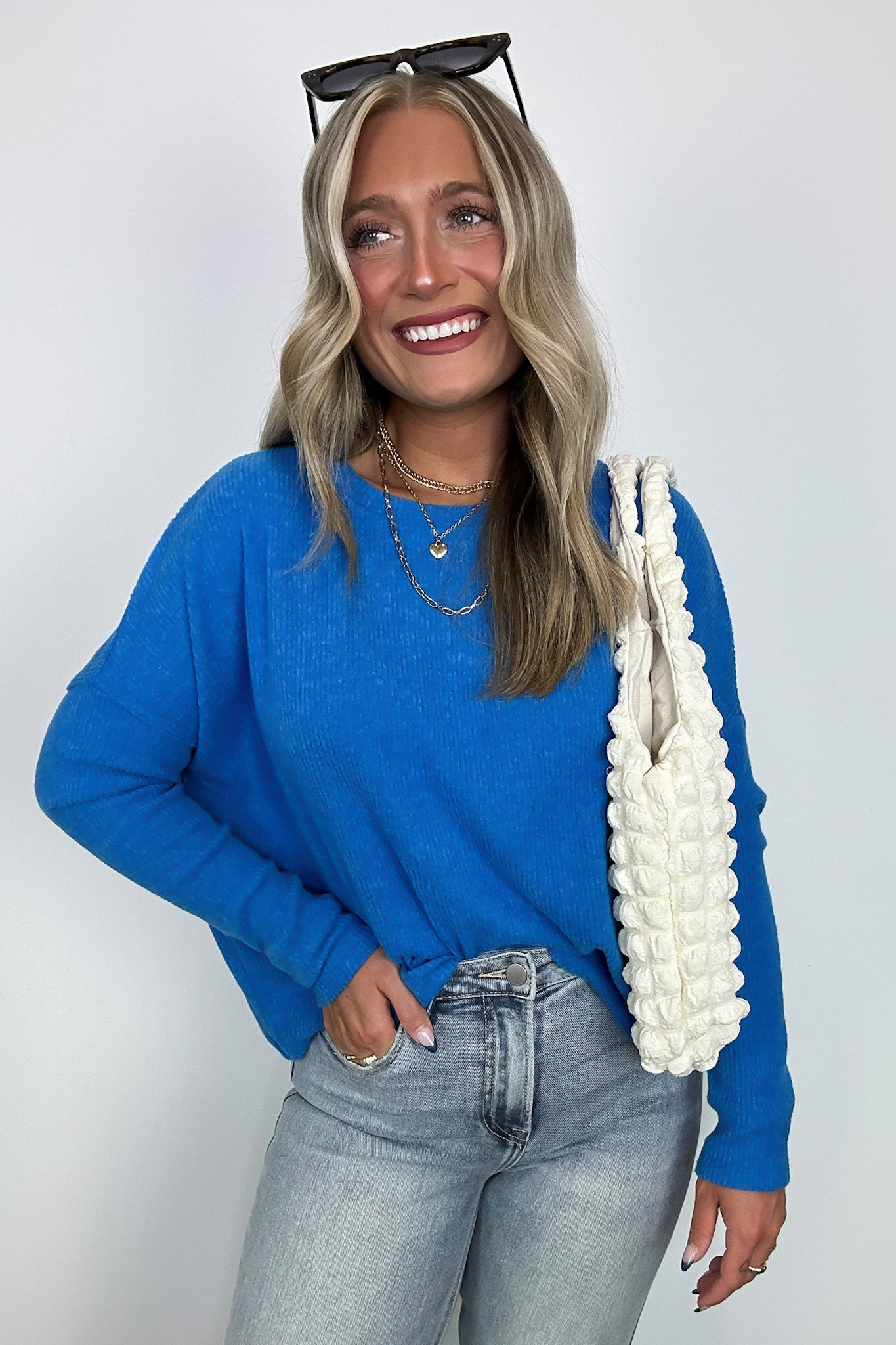 Ocean Blue / SM Cherilyn Ribbed Dolman Sleeve Top - BACK IN STOCK - Madison and Mallory