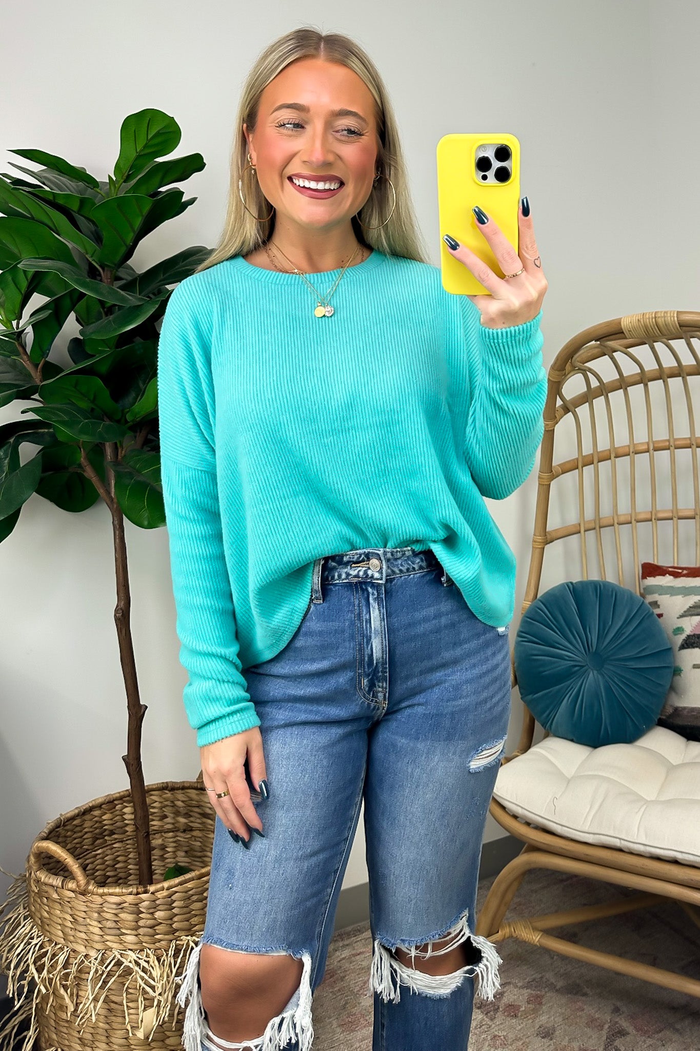 Turquoise / SM Cherilyn Ribbed Dolman Sleeve Top - BACK IN STOCK - Madison and Mallory