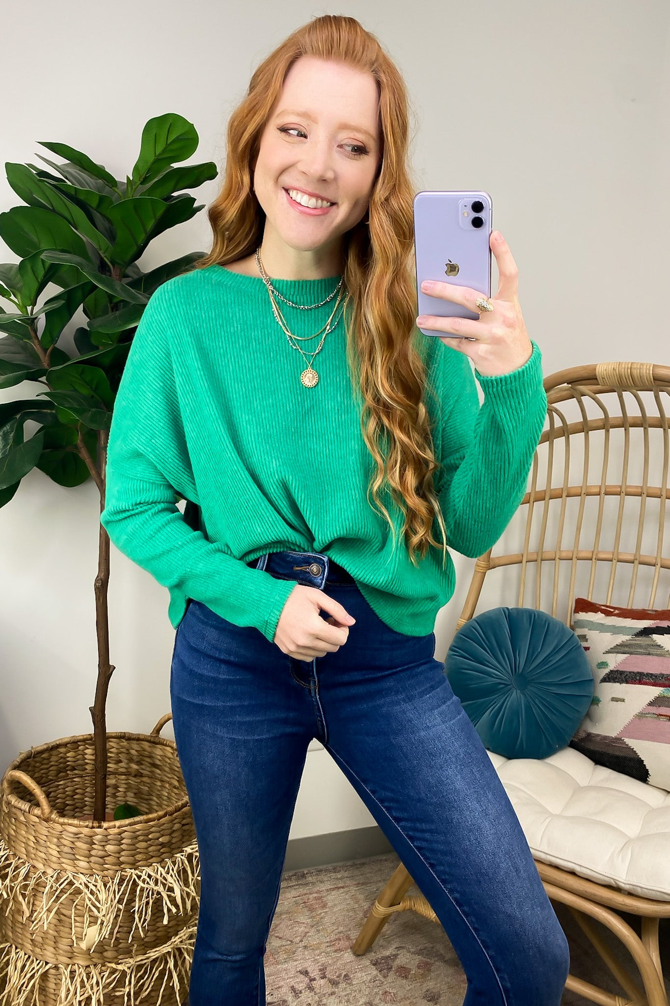 Kelly Green / SM Cherilyn Ribbed Dolman Sleeve Top - BACK IN STOCK - Madison and Mallory