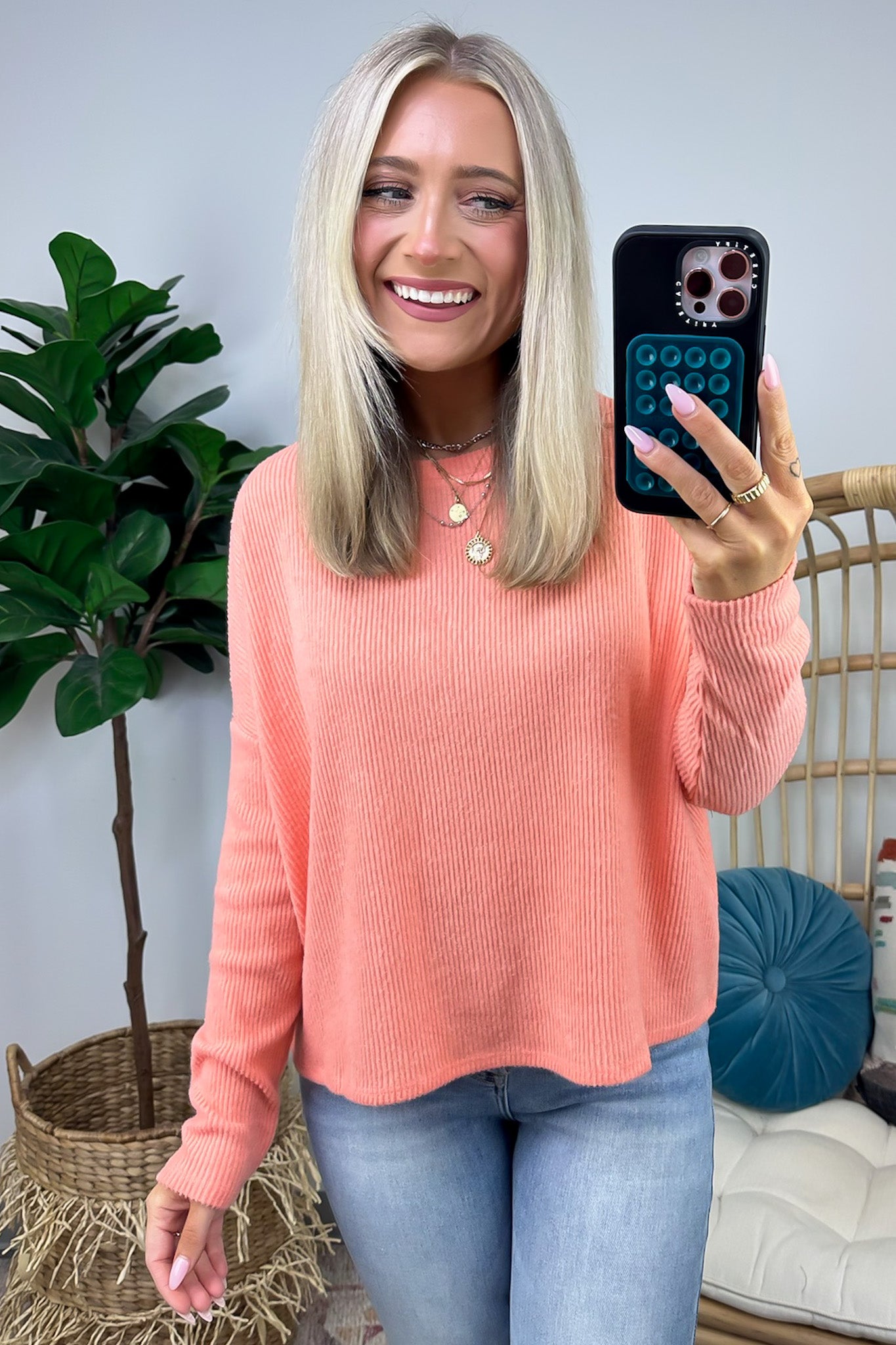 Coral / SM Cherilyn Ribbed Dolman Sleeve Top - BACK IN STOCK - Madison and Mallory