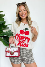 Cherry Kiss Graphic Knit Bubble Sleeve Sweater - Madison and Mallory