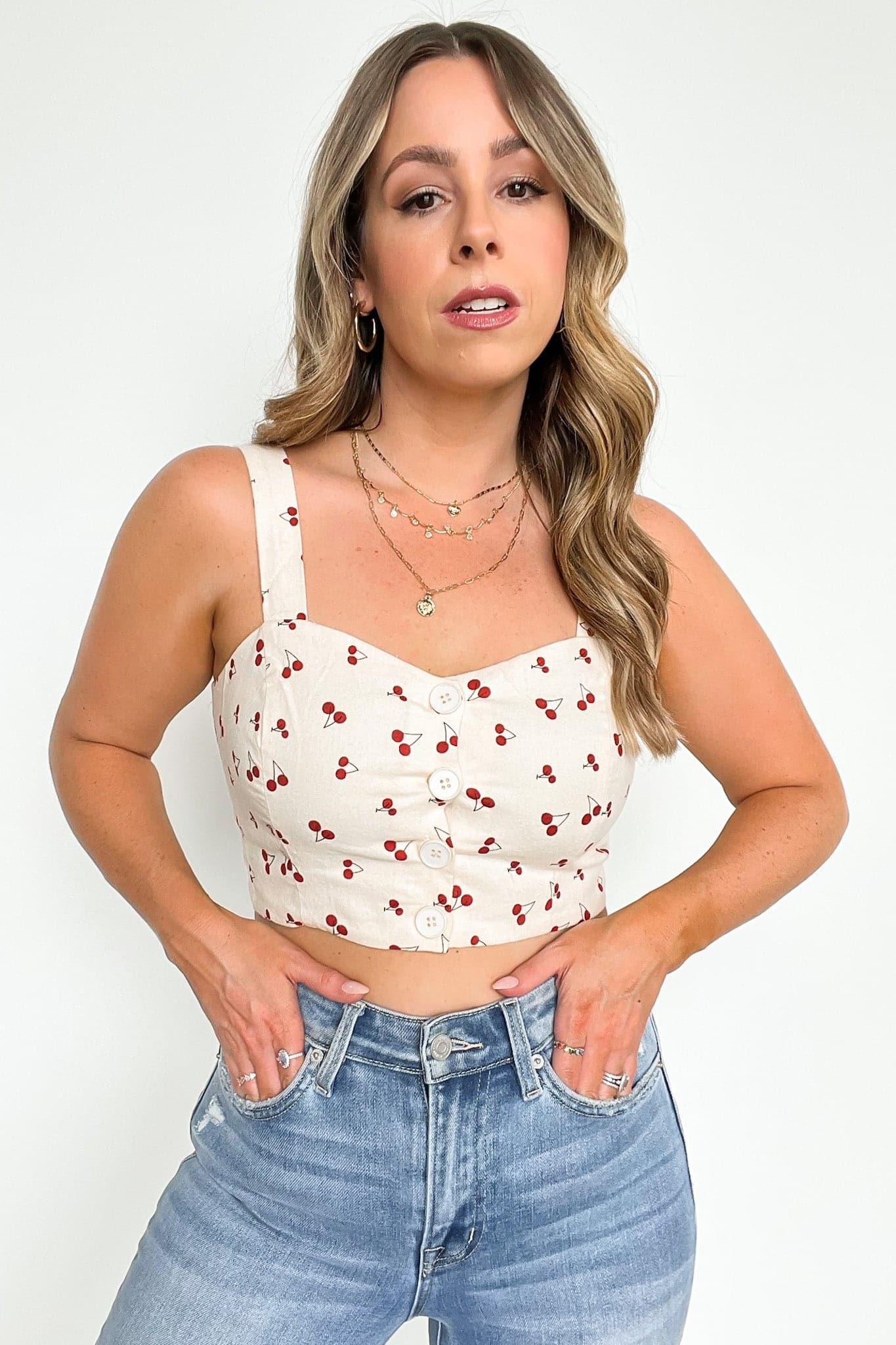  Cherry Picking Button Down Crop Top - FINAL SALE - Madison and Mallory