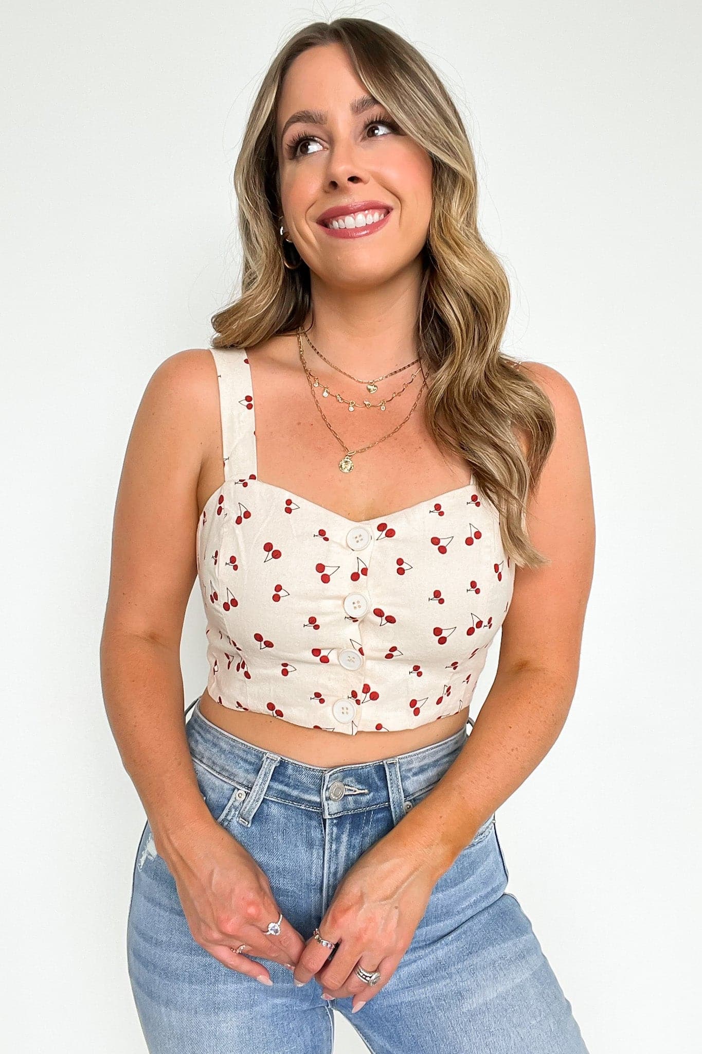 Cream / S Cherry Picking Button Down Crop Top - FINAL SALE - Madison and Mallory