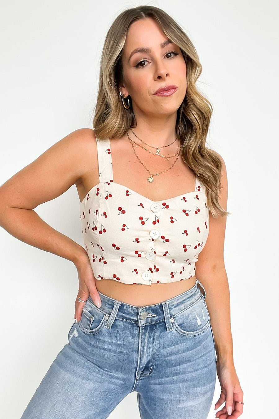  Cherry Picking Button Down Crop Top - Madison and Mallory