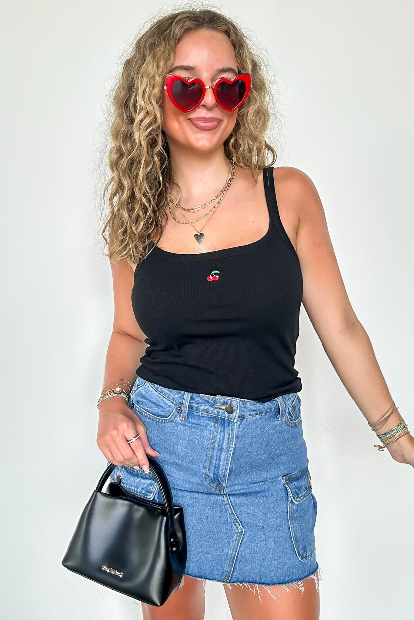 Black / S Cherry on Top Detail Tank Top - Madison and Mallory