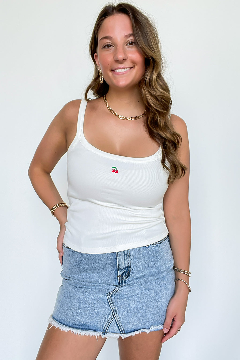 Off White / S Cherry on Top Detail Tank Top - FINAL SALE - Madison and Mallory