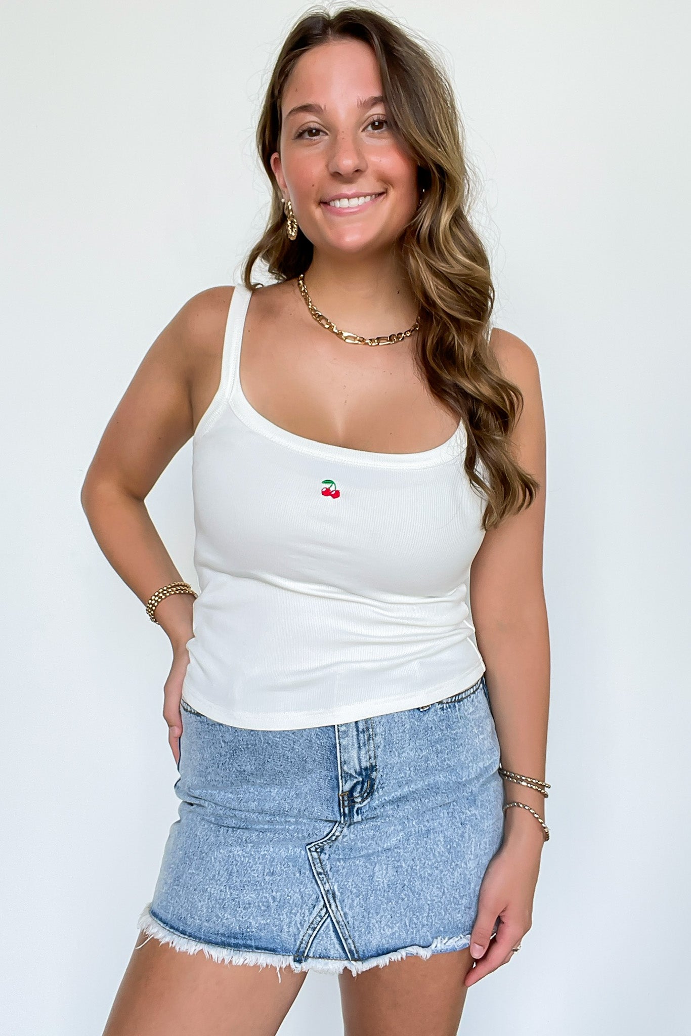 Off White / S Cherry on Top Detail Tank Top - FINAL SALE - Madison and Mallory