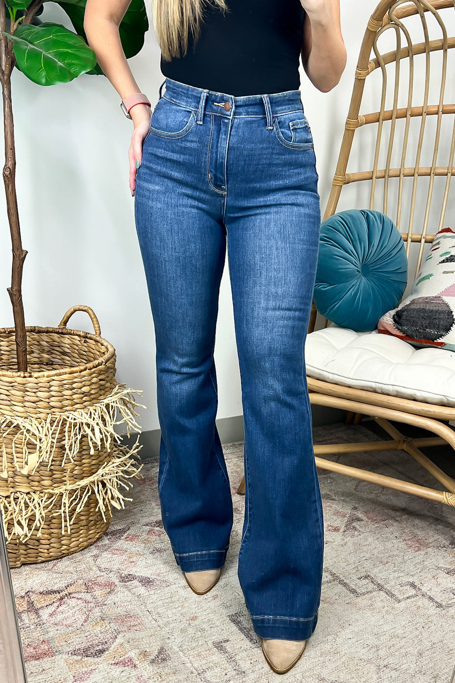 1 / Medium Chevan High Waist Wide Hem Flare Jeans - JUDY BLUE - Madison and Mallory