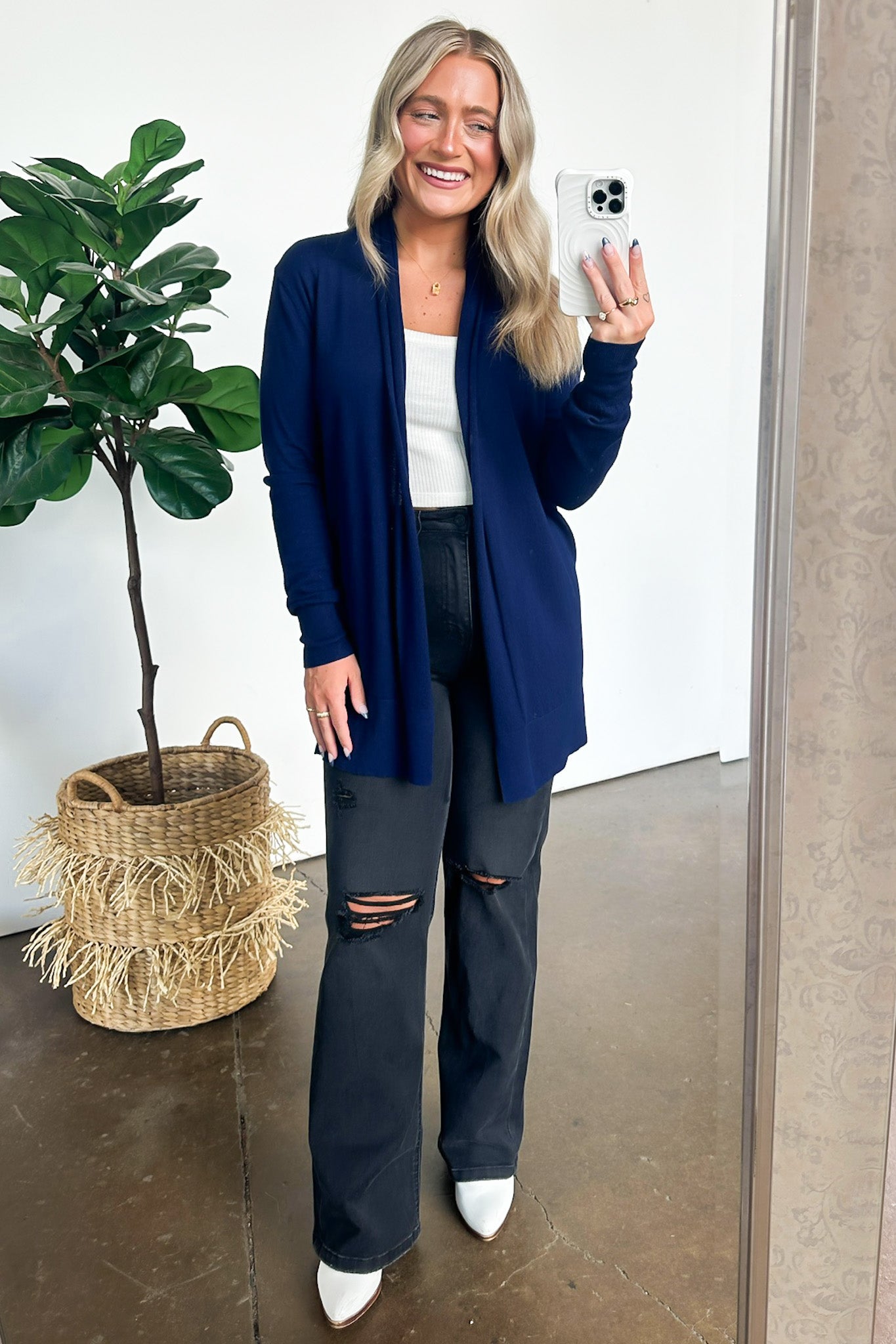 Navy / S Chicest State Open Front Cardigan - Madison and Mallory